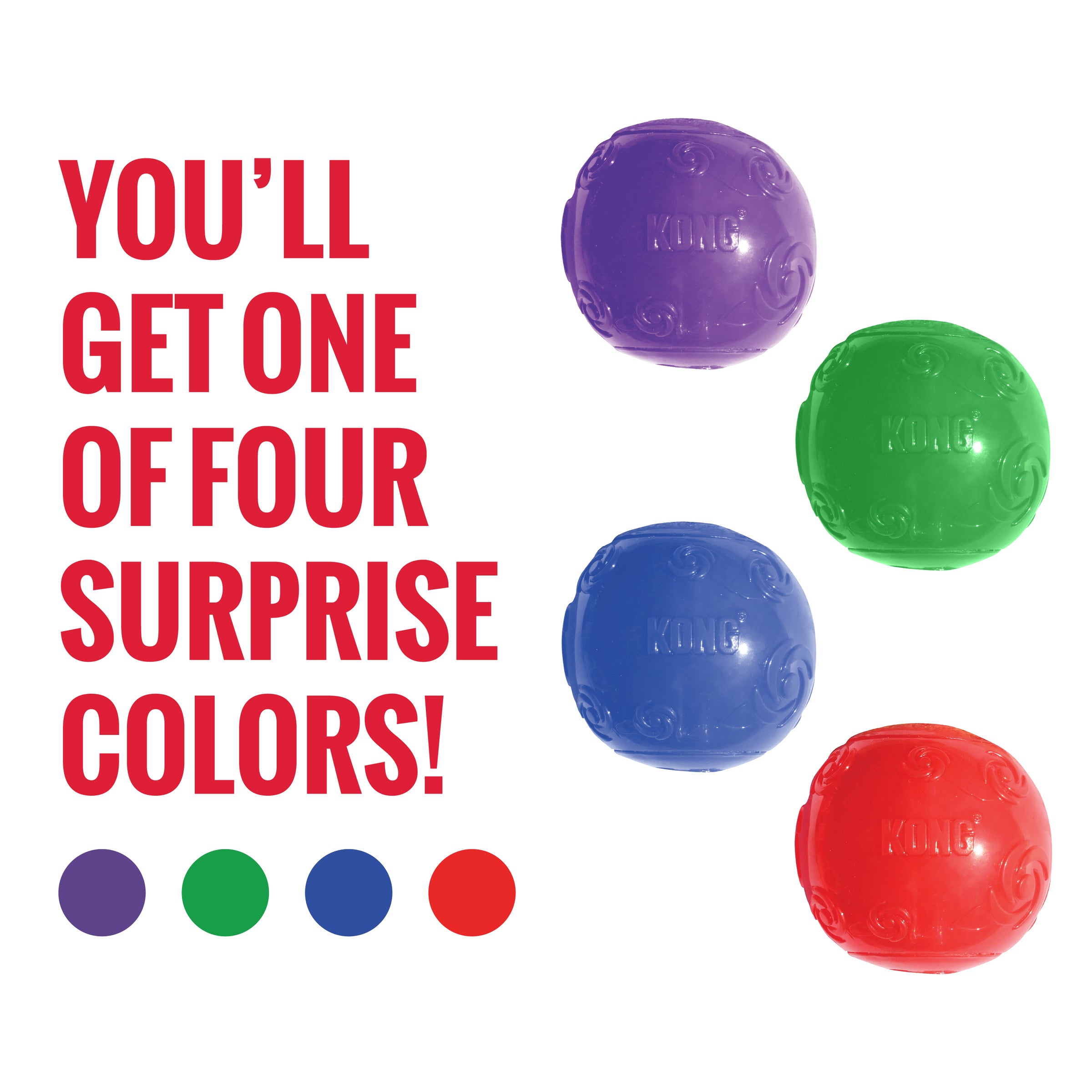 KONG Squeezz Ball comes in one of four surprise colors