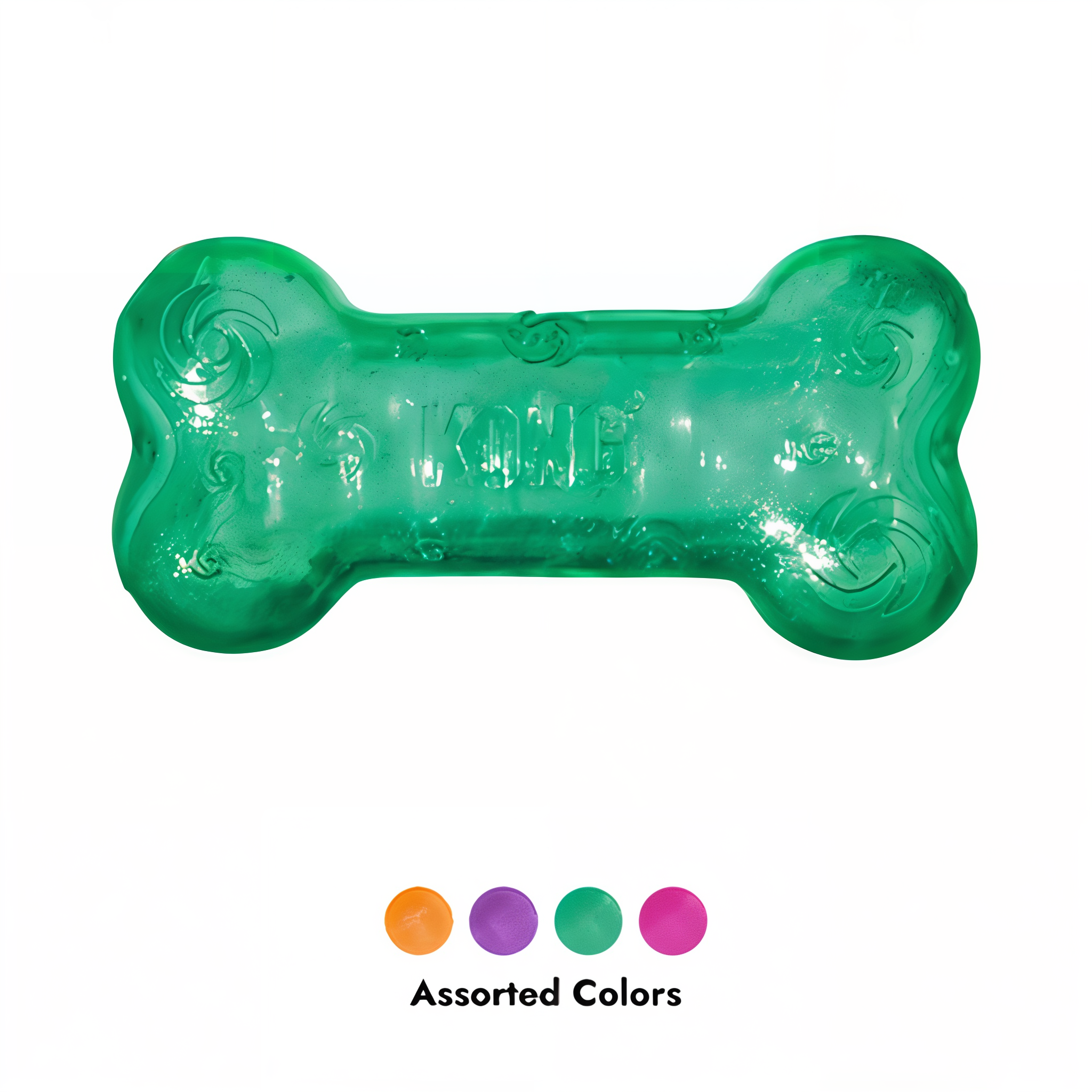 KONG Squeezz Crackle Bone comes in assorted colors