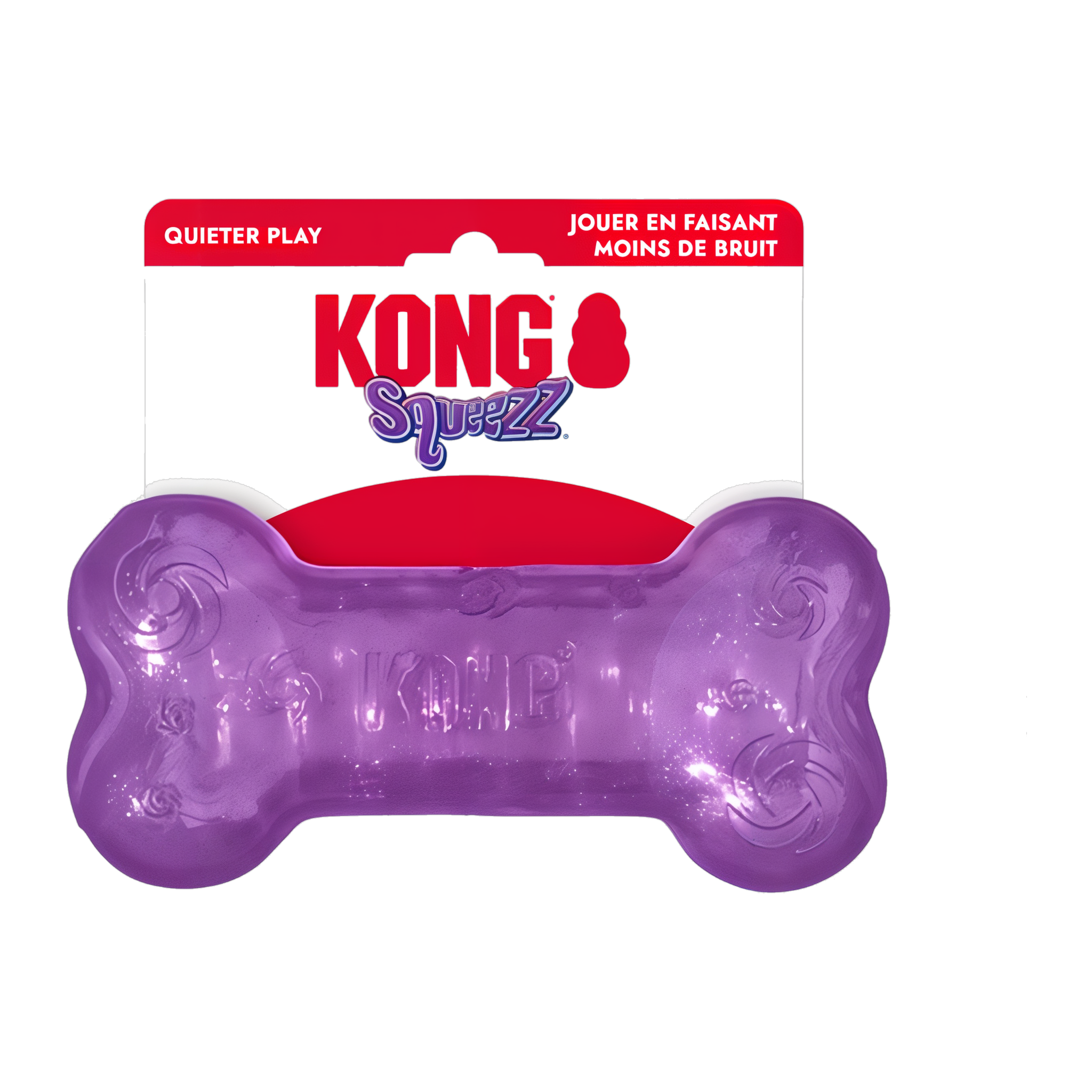 Purple KONG Squeezz Crackle Bone in retail packaging