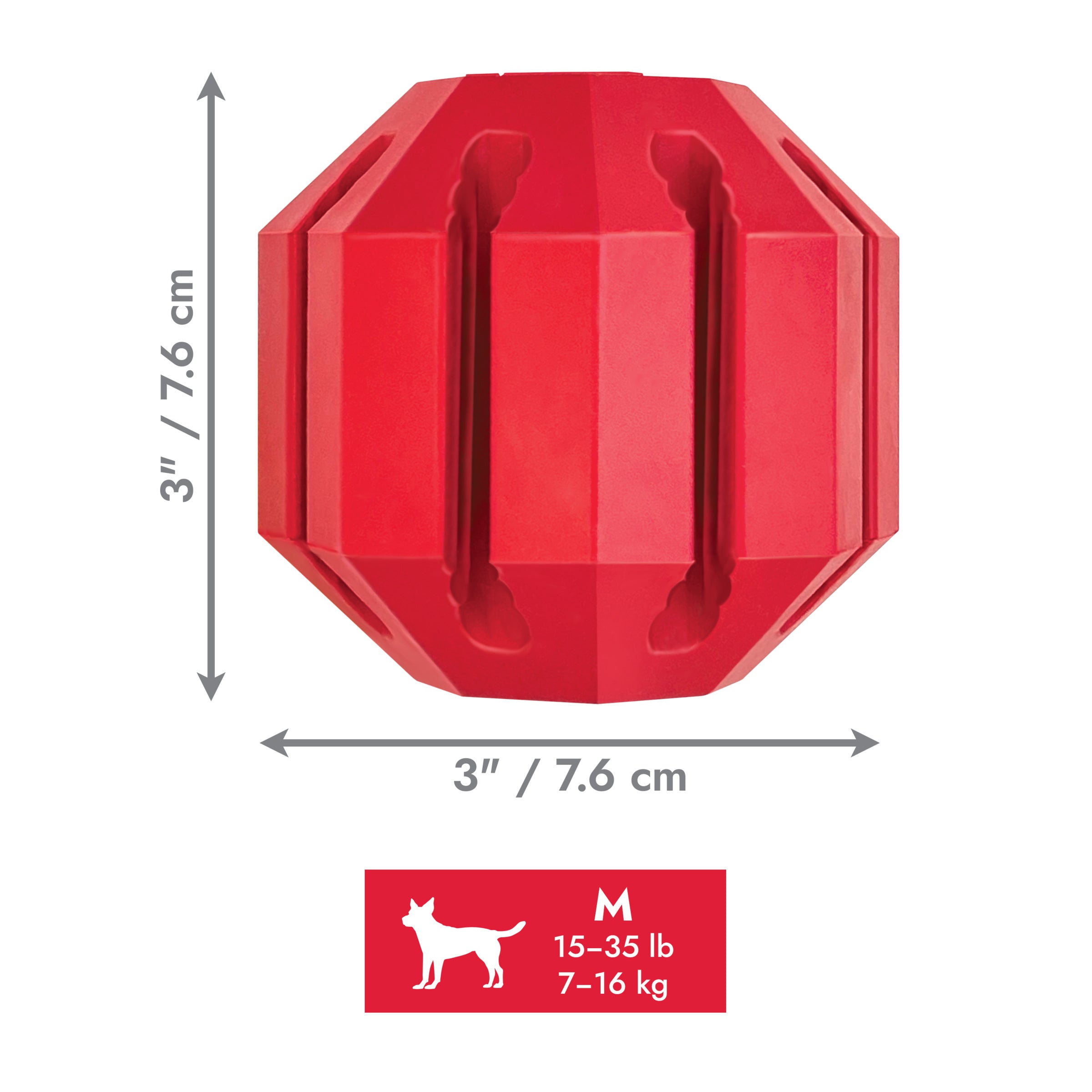 KONG Stuff-A-Ball Medium dimensions 3 x 3 x 3 inches for dogs 15-35 lb