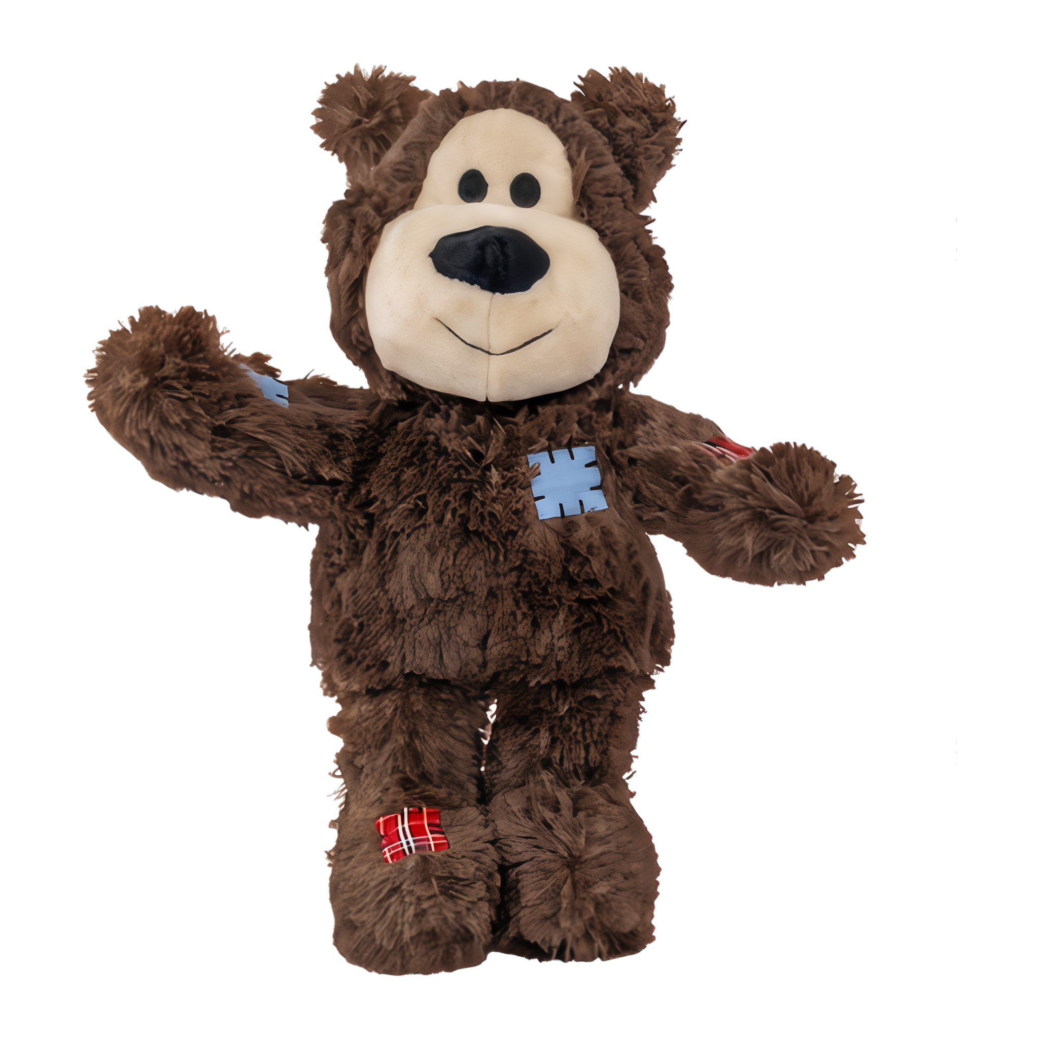 KONG Wild Knots Bear plush dog toy, dark brown bear with patch details