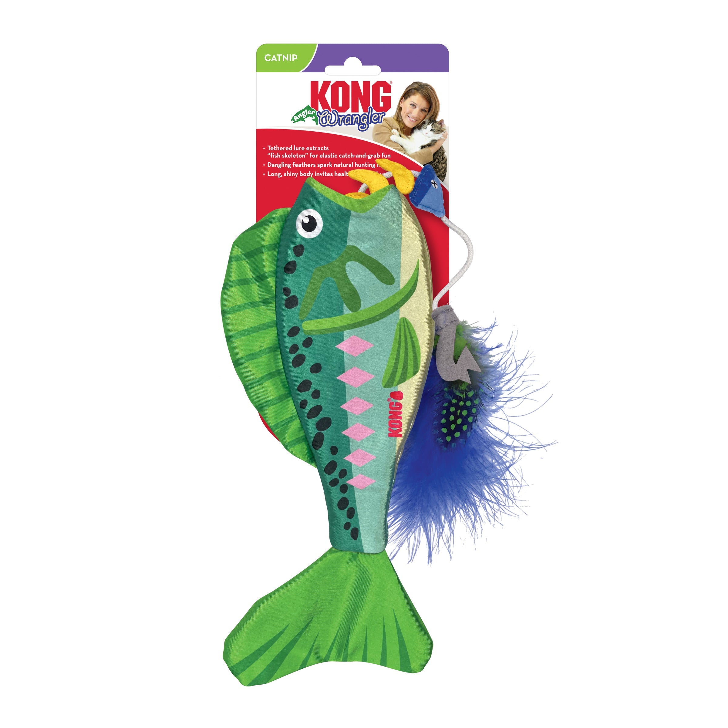 KONG Wrangler Angler Fish cat toy retail packaging, green