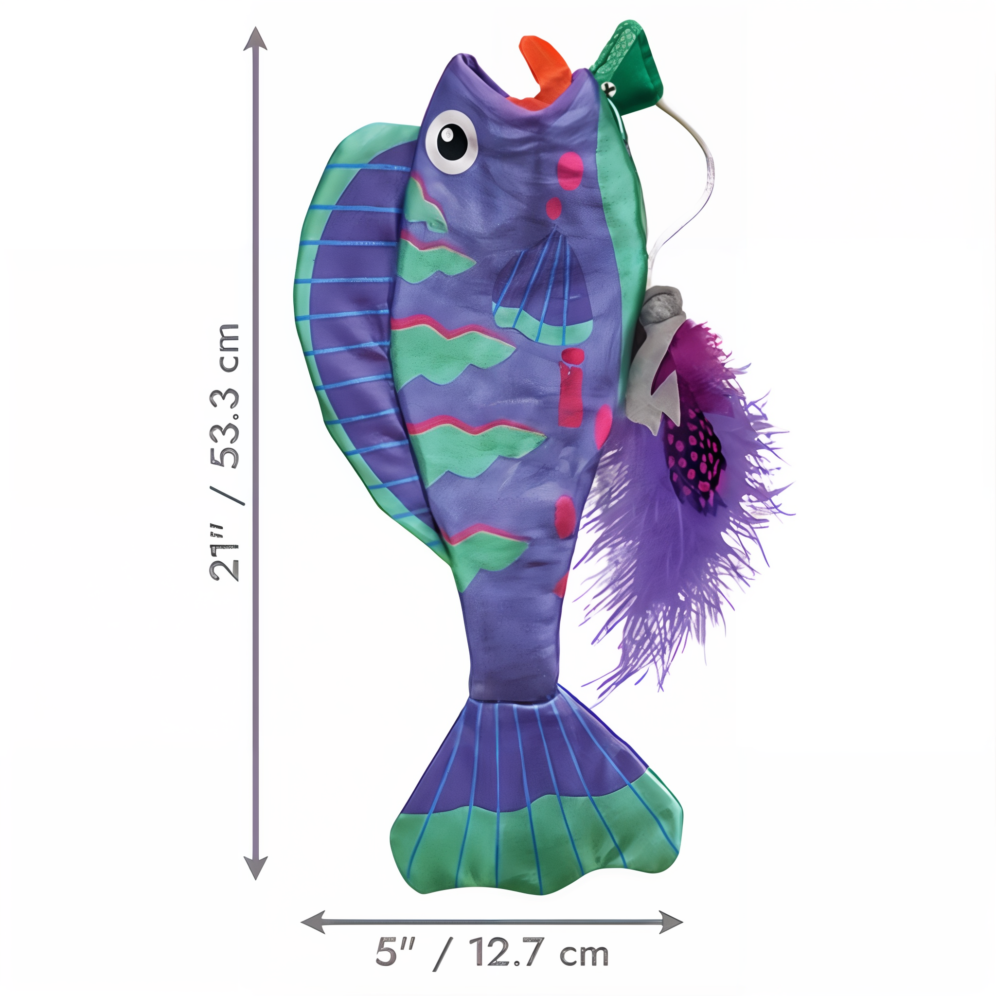 KONG Wrangler Angler Fish dimensions, 21 by 5 inches extended, purple