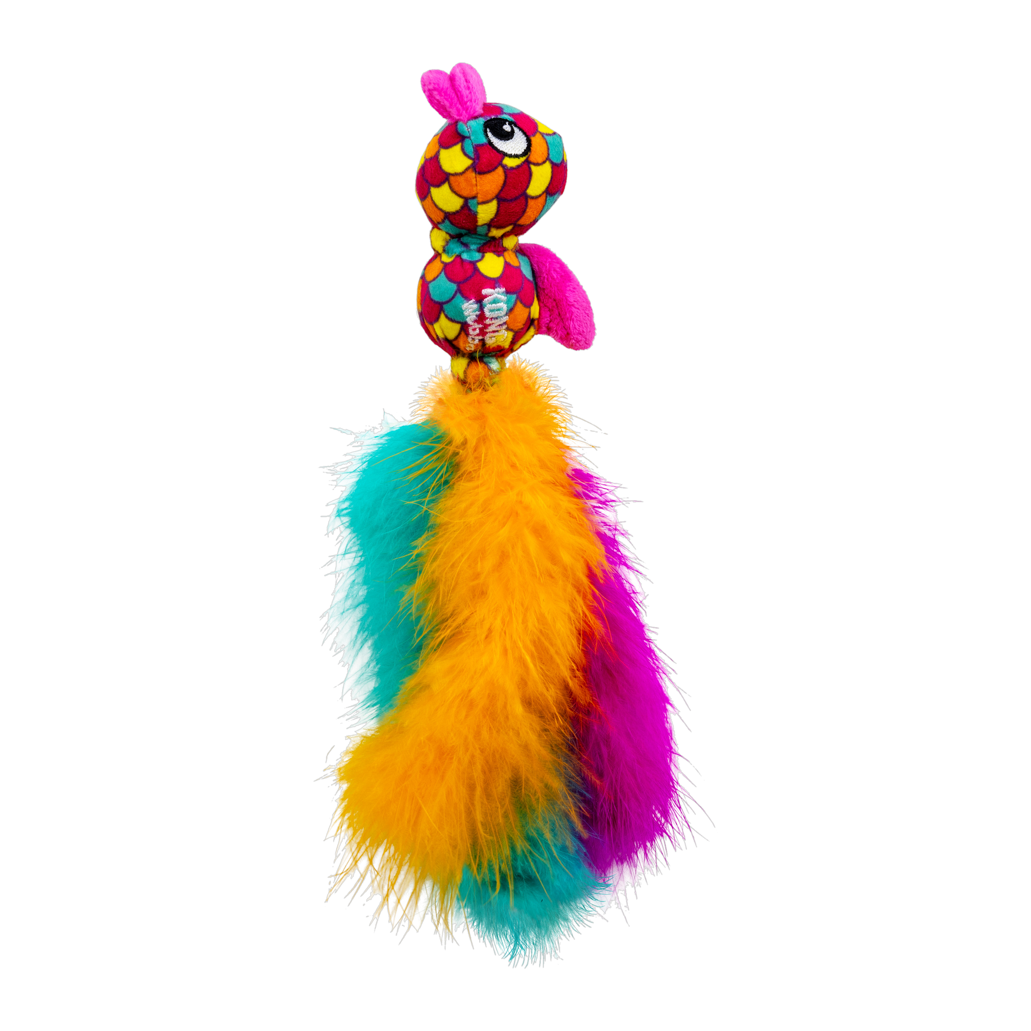 KONG Wubba Fish cat toy, pink fish with orange feather tail