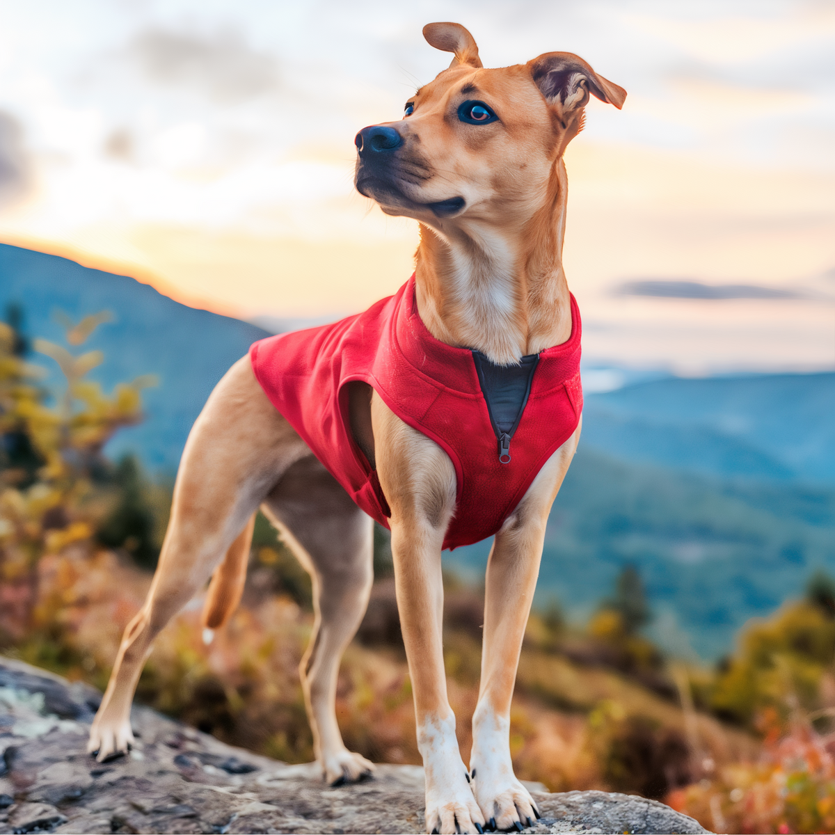 Dog in a Kurgo Core Sweater on an autumn walk