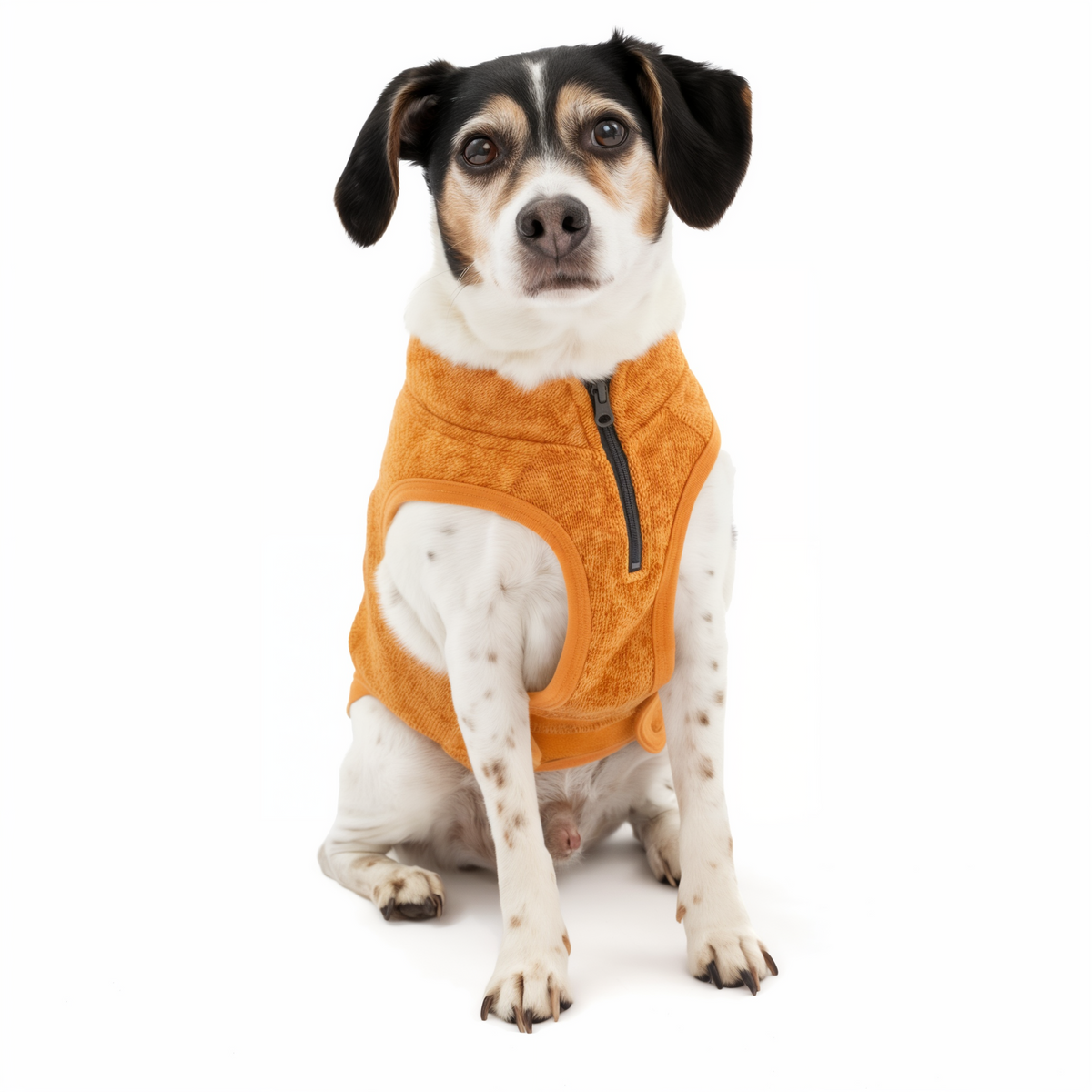 Dog wearing a Kurgo Core Sweater on a trail walk