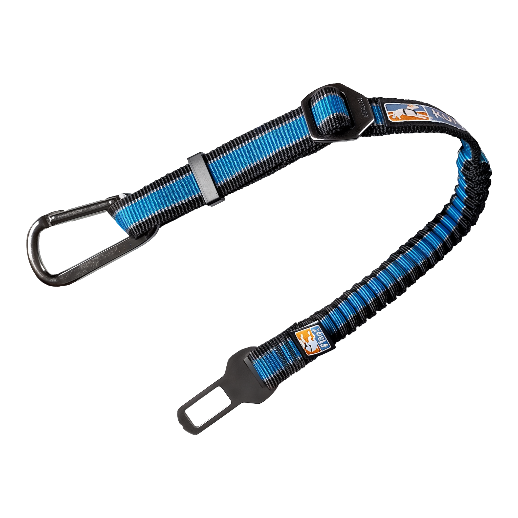 Kurgo Direct to Seatbelt Bungee Tether for dogs in Blue with steel carabiner