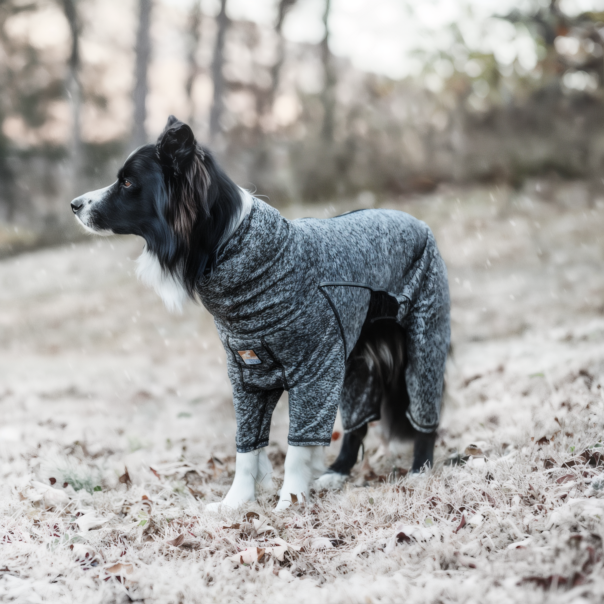Dog standing in snow in the Kurgo Stowe Base Layer