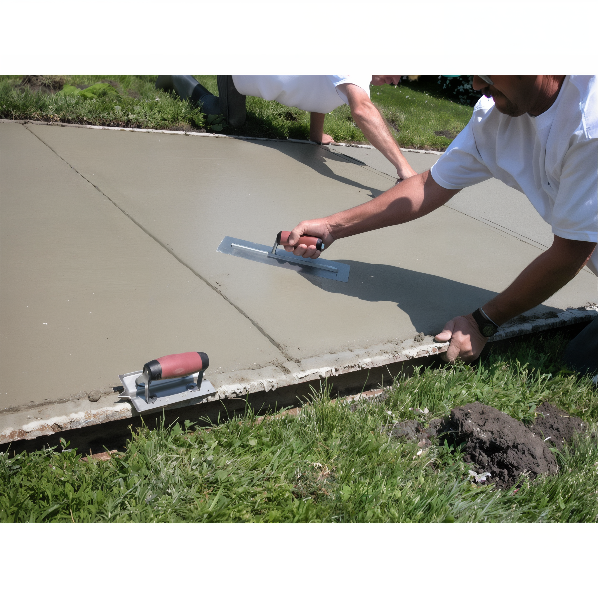 Marshalltown High Carbon Steel Finishing Trowel MXS64D — concrete finisher using the trowel on a freshly placed slab
