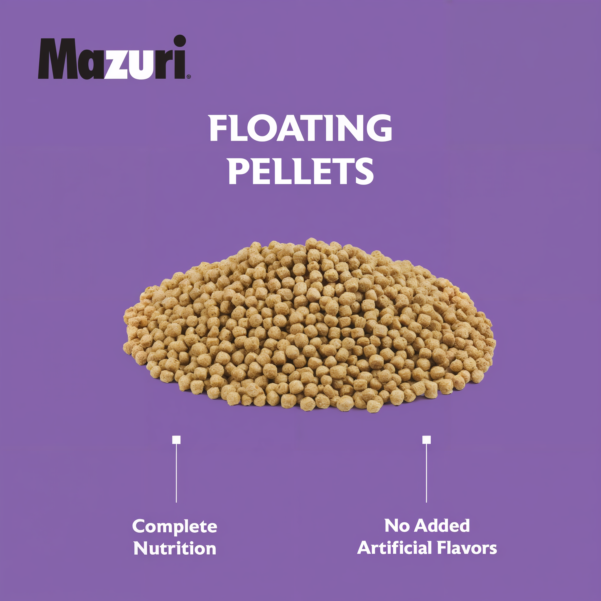 A close-up of Mazuri Koi Platinum Nugget Diet floating nuggets