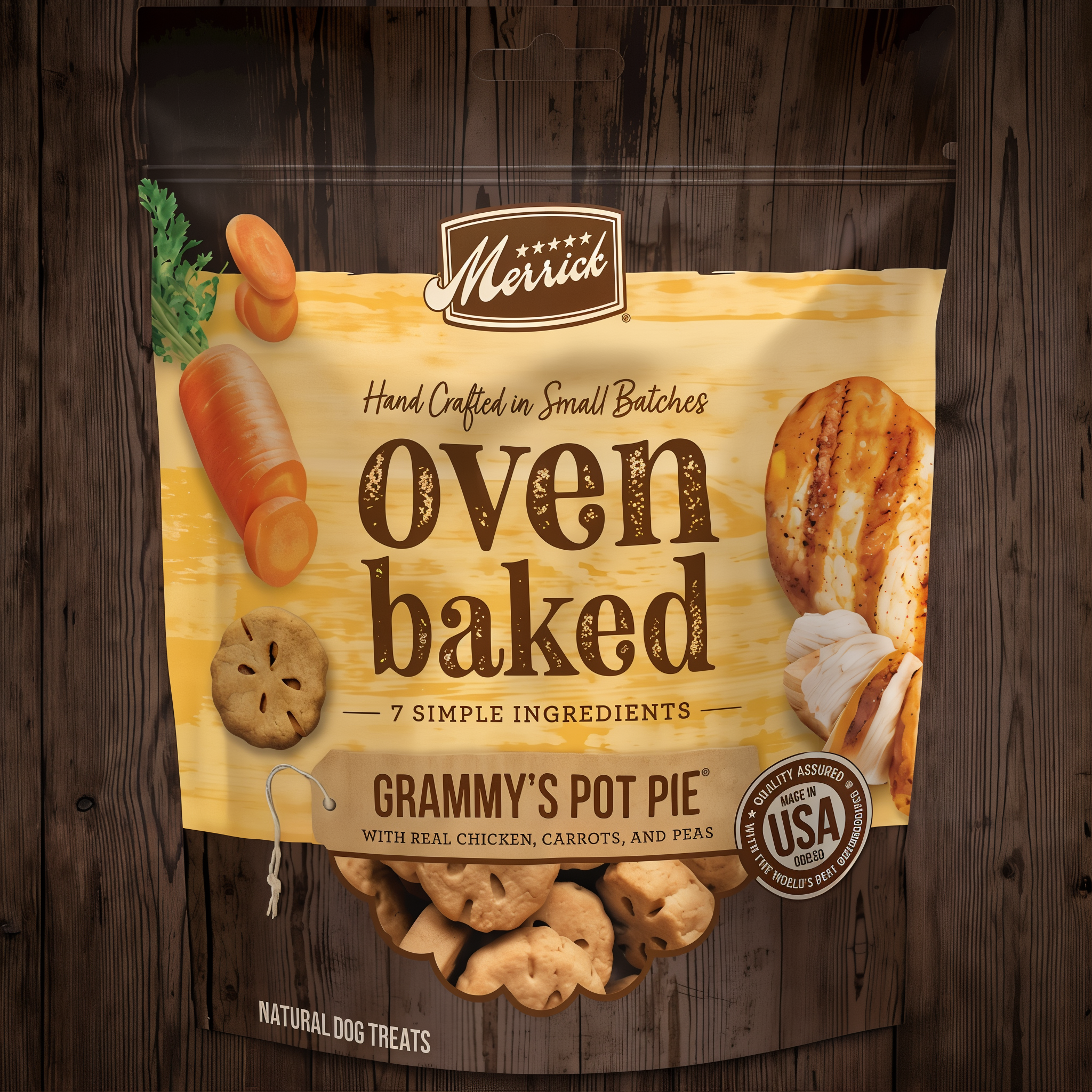 Merrick Oven Baked Natural And Crunchy Dog Treats Grammy's Pot Pie With Real Chicken