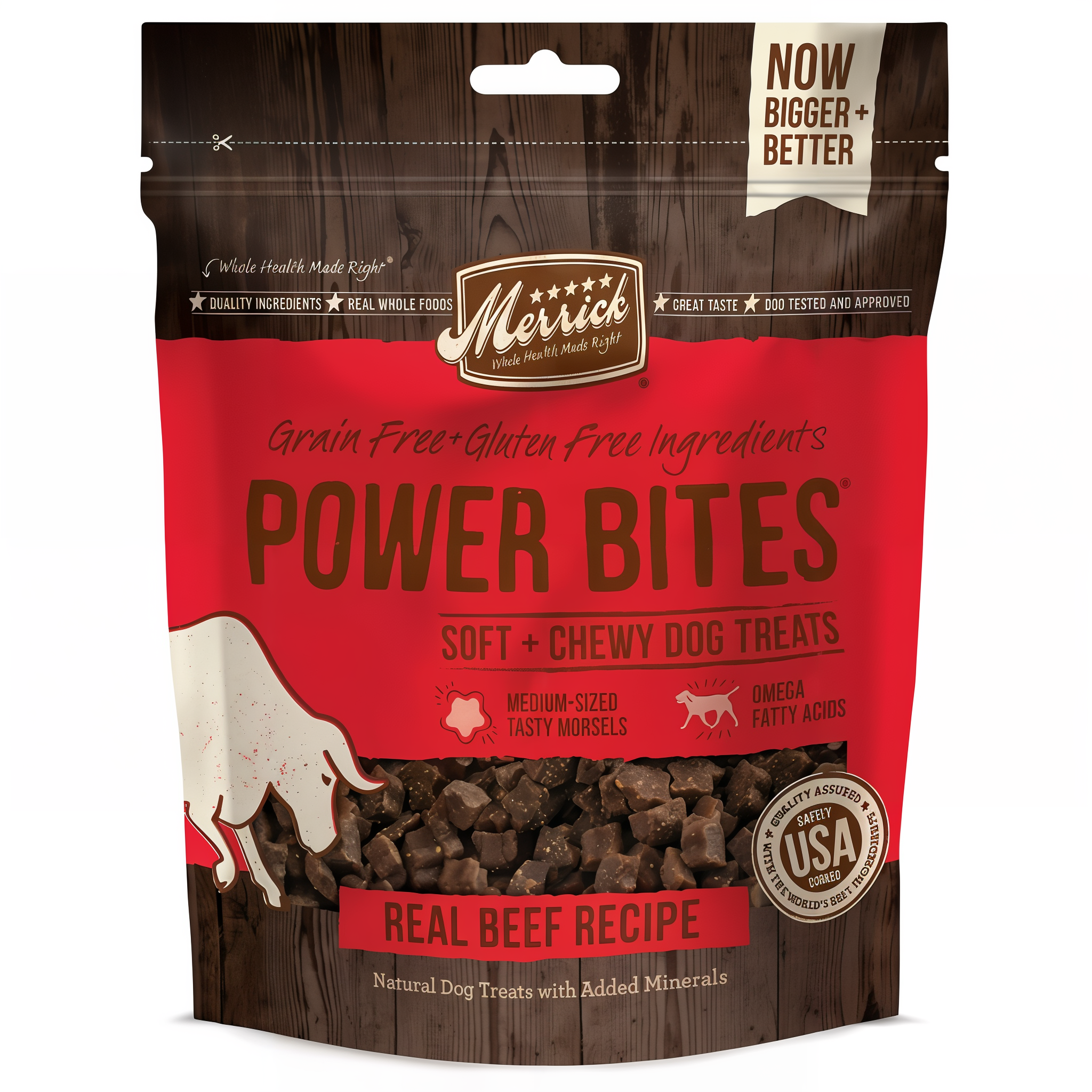Merrick Power Bites Soft Dog Training Treats with Grain-Free Real Beef Flavor