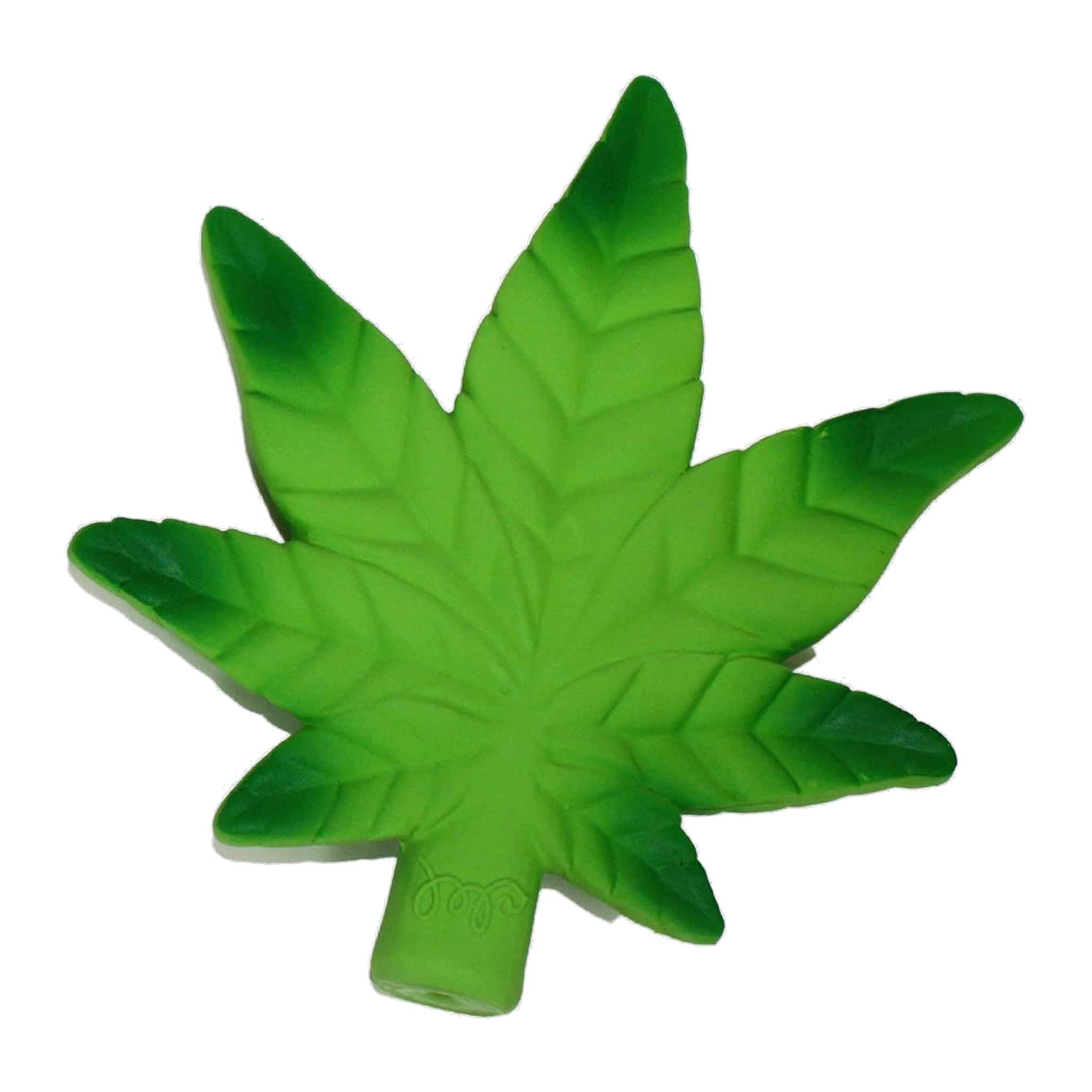 Close-up of the Multipet Hemp Leaf latex dog toy showing embossed leaf veins