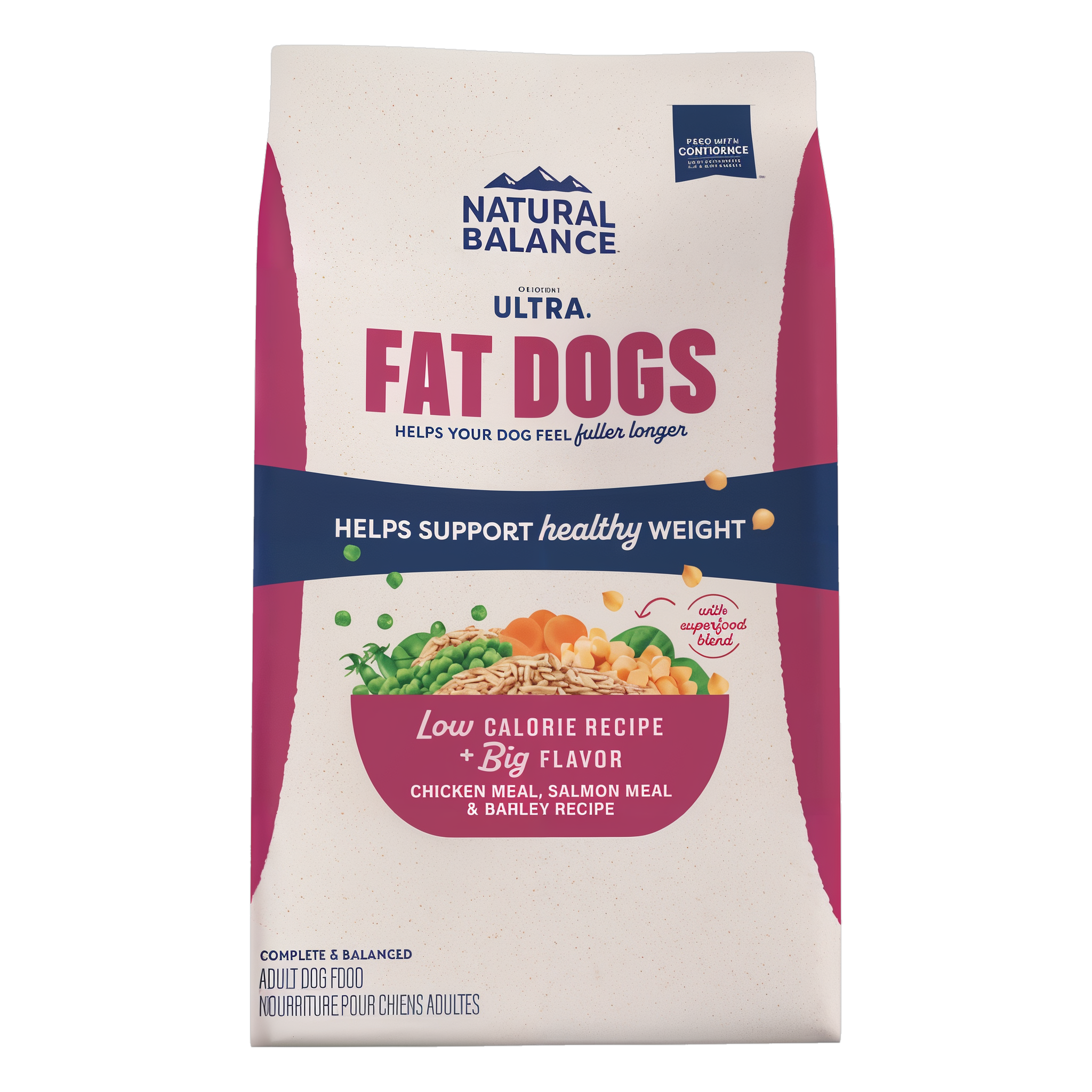 Natural Balance Fat Dogs Chicken Meal, Salmon Meal & Barley Low Calorie Dry Dog Food, 24 lb bag