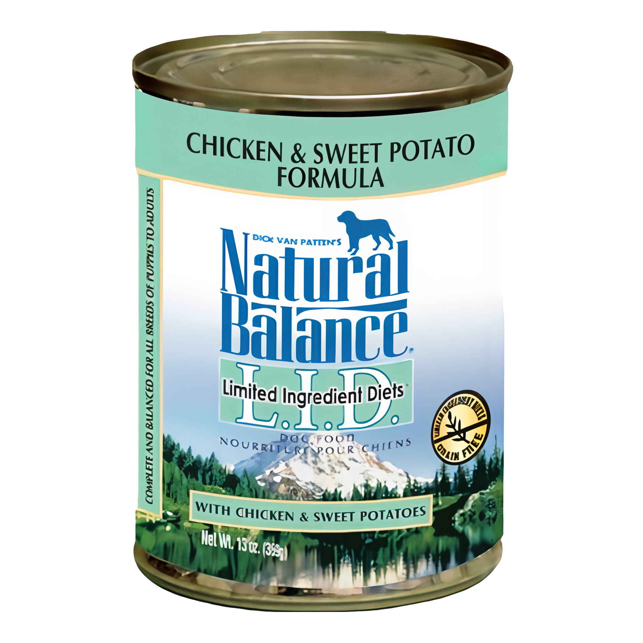 Natural Balance L.I.D. Chicken and Sweet Potato canned dog food, 13 oz can.