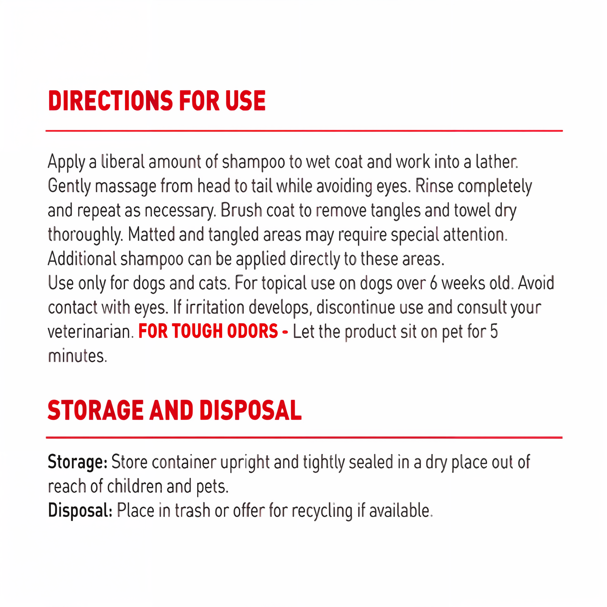 Directions for use plus storage and disposal guidance