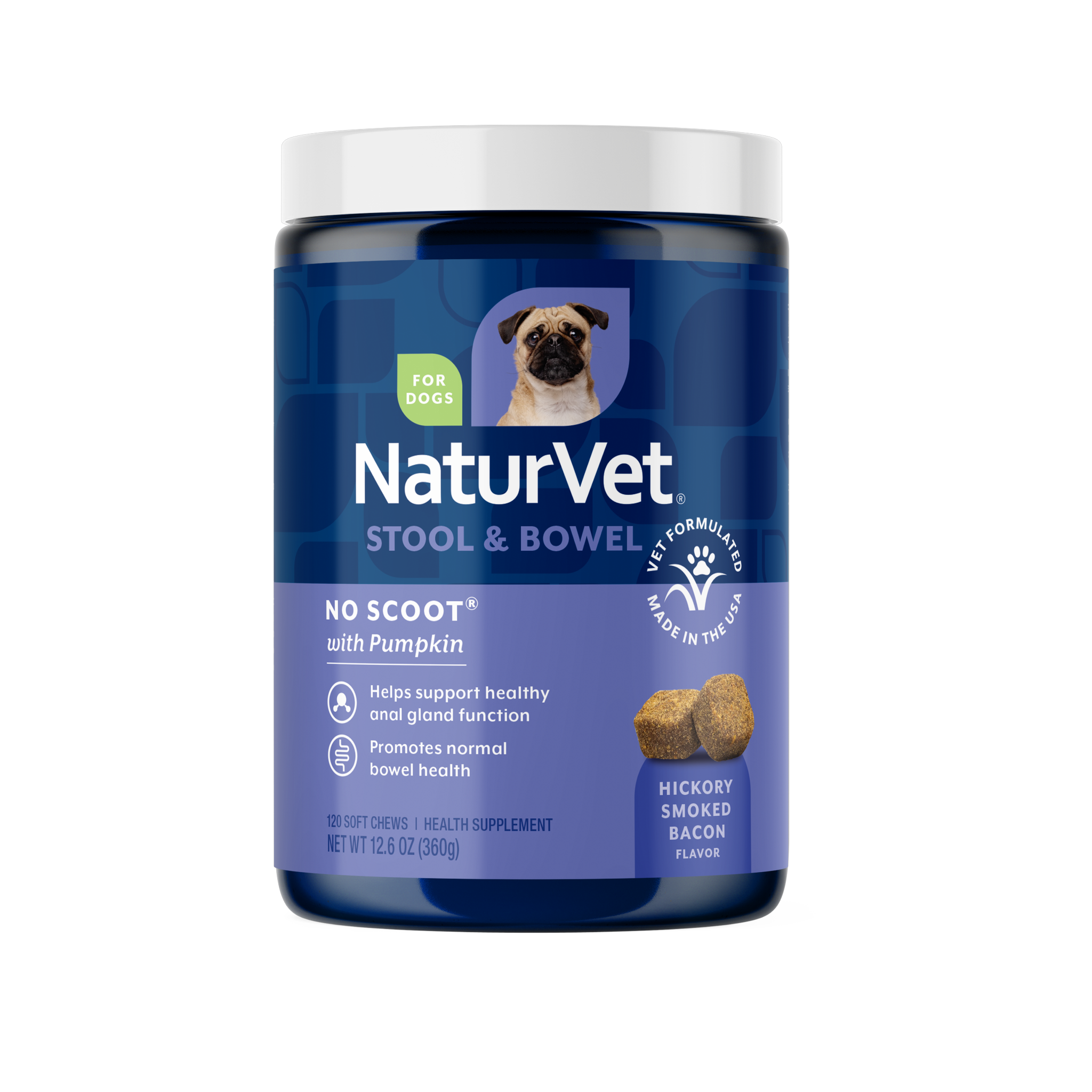 120 count jar of NaturVet No Scoot Soft Chews with pumpkin for dogs