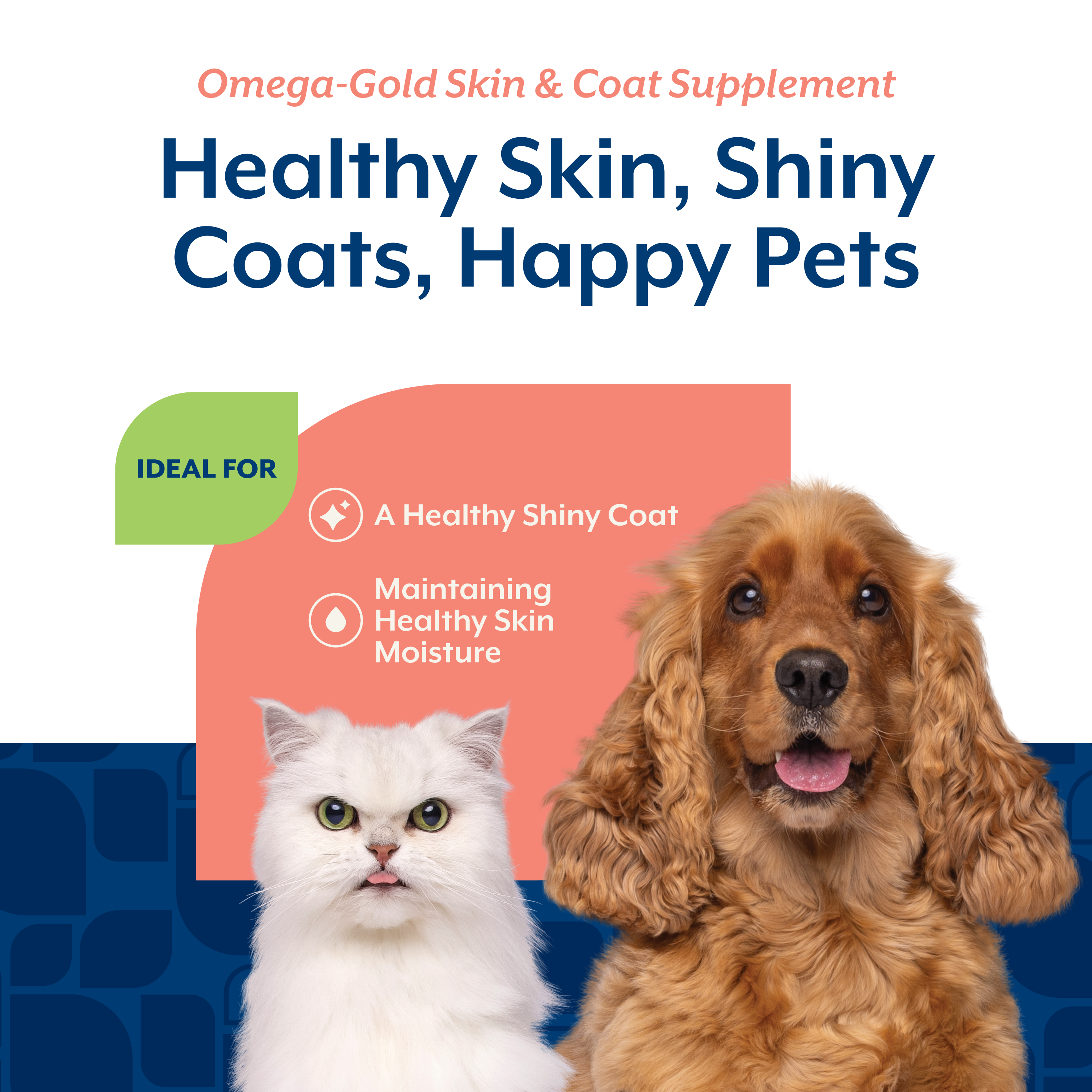 Panel listing what NaturVet Omega-Gold Skin & Coat Scoopable Tiny Bites for Dogs and Cats is ideal for