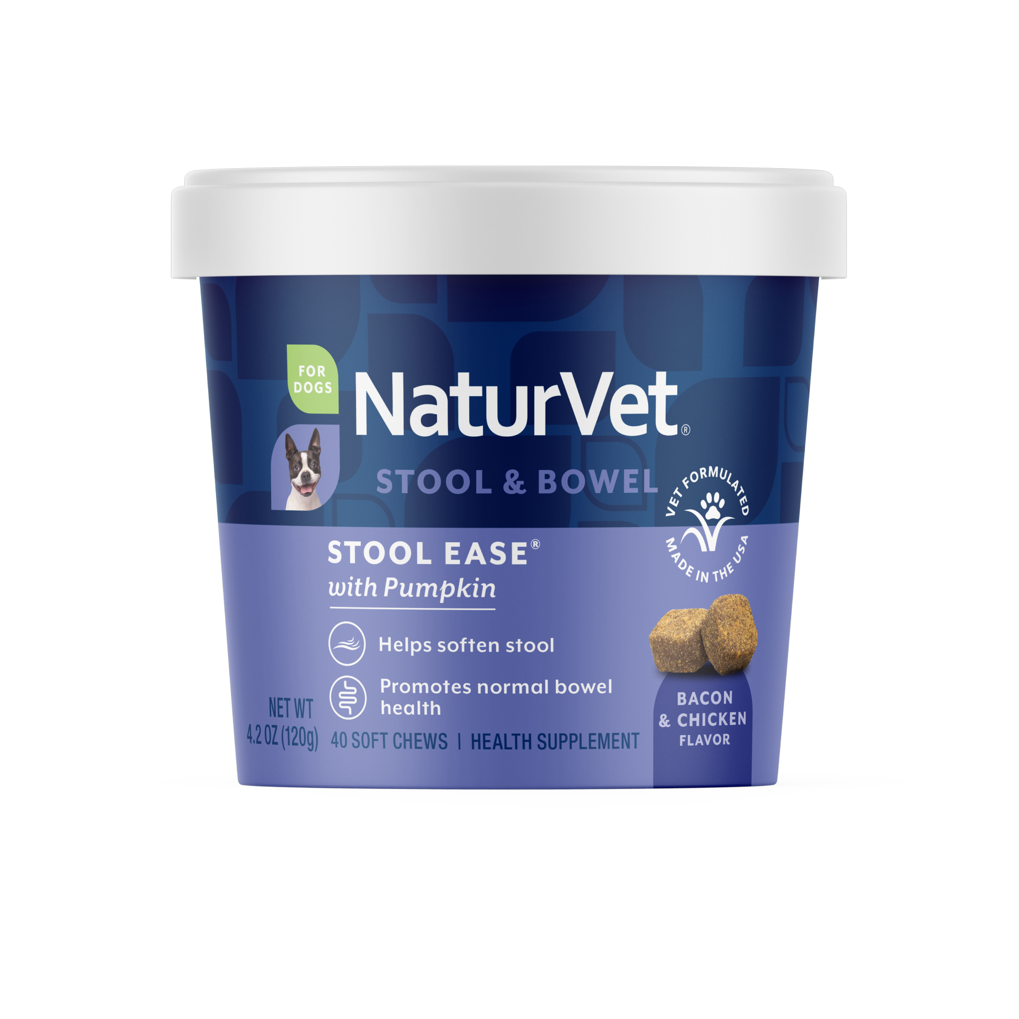 40 count cup of NaturVet Stool Ease Soft Chews with pumpkin for dogs