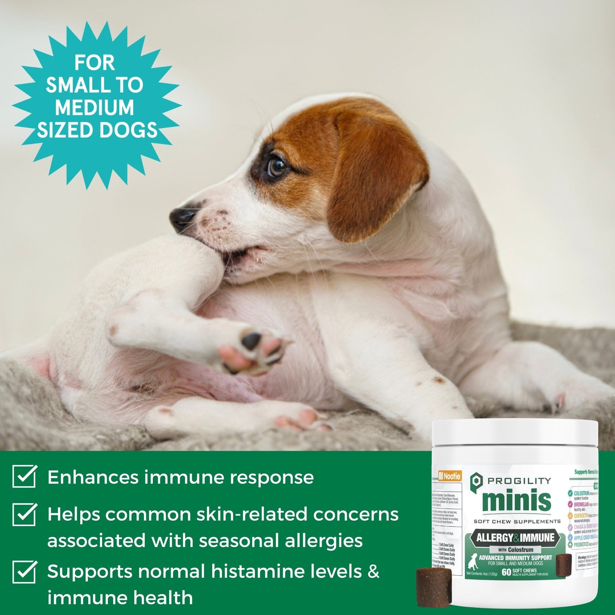 Mini chews for small to medium dogs enhance immune response and support normal histamine levels