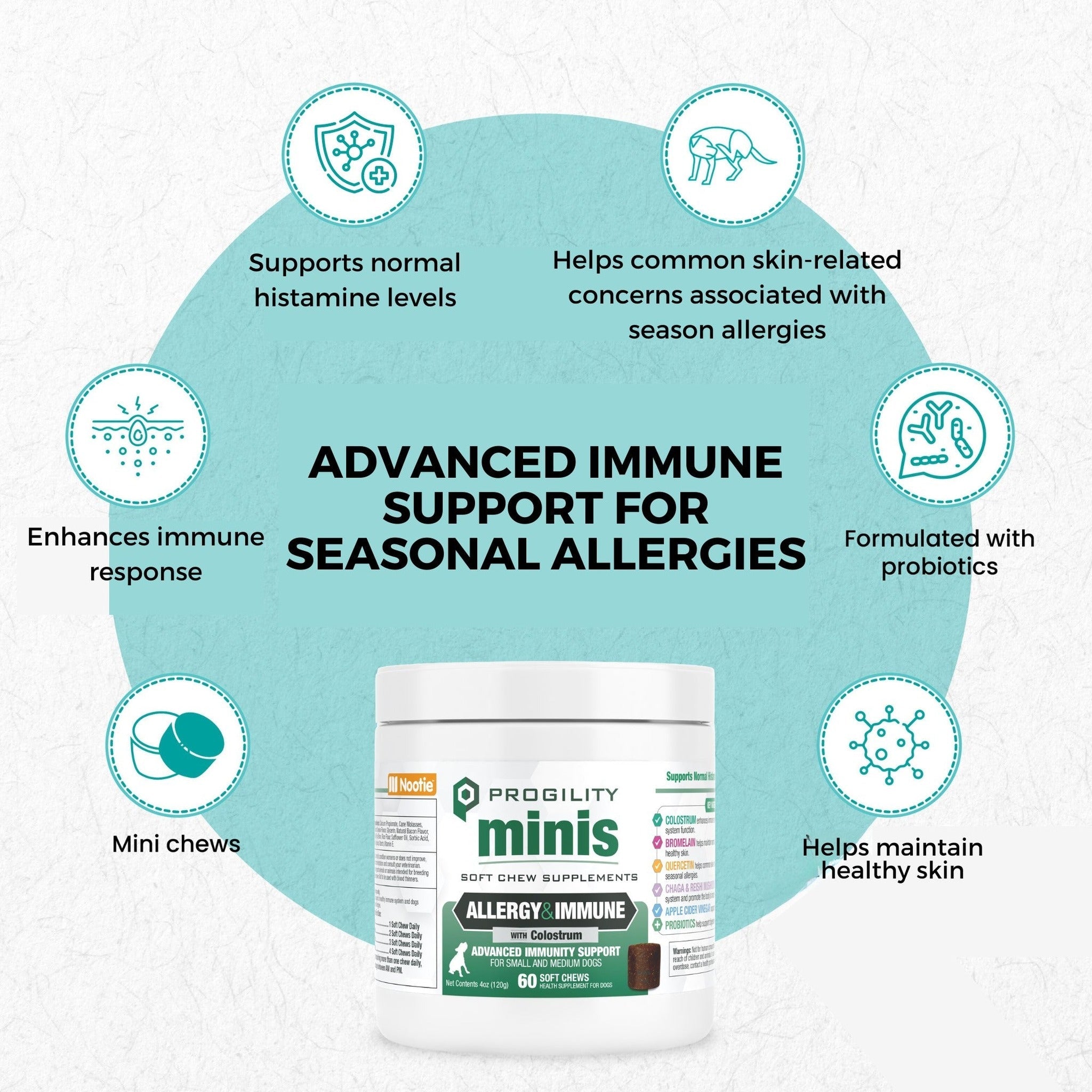 Advanced immune support for seasonal allergies in mini chews