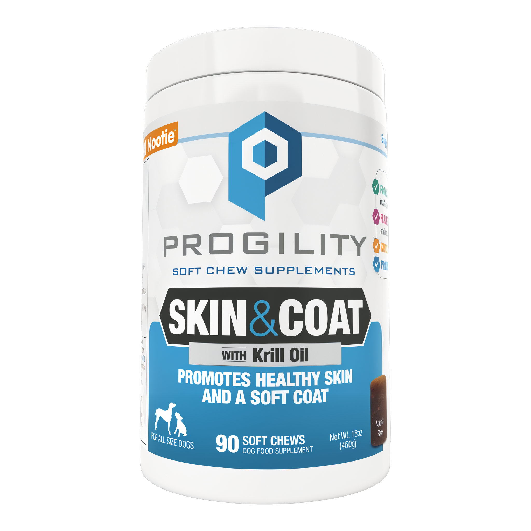 Nootie Progility Skin and Coat soft chew supplements with krill oil, 90 count jar