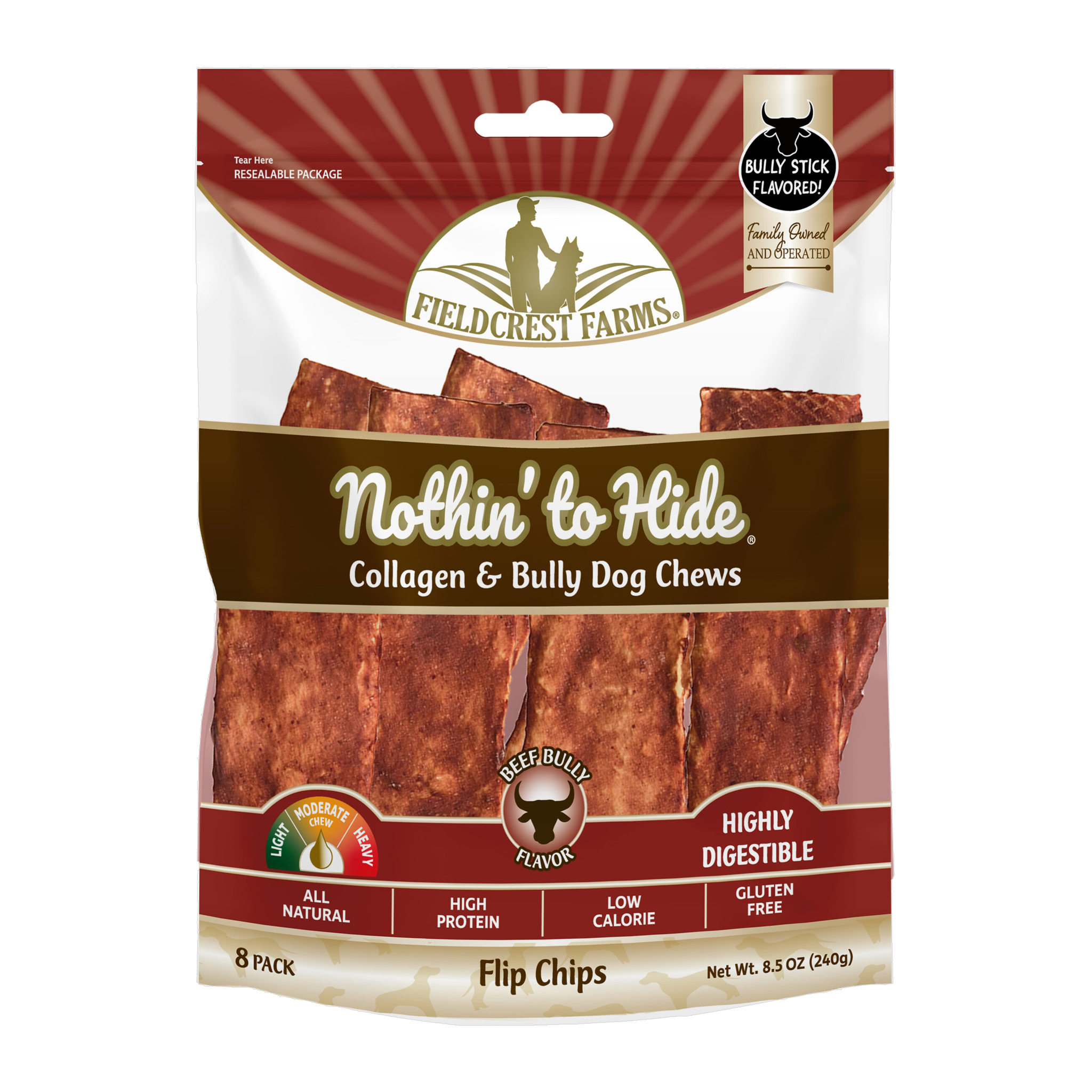 Fieldcrest Farms Nothin' to Hide Flip Chip Bully Dog Chews, 8 Pack product image