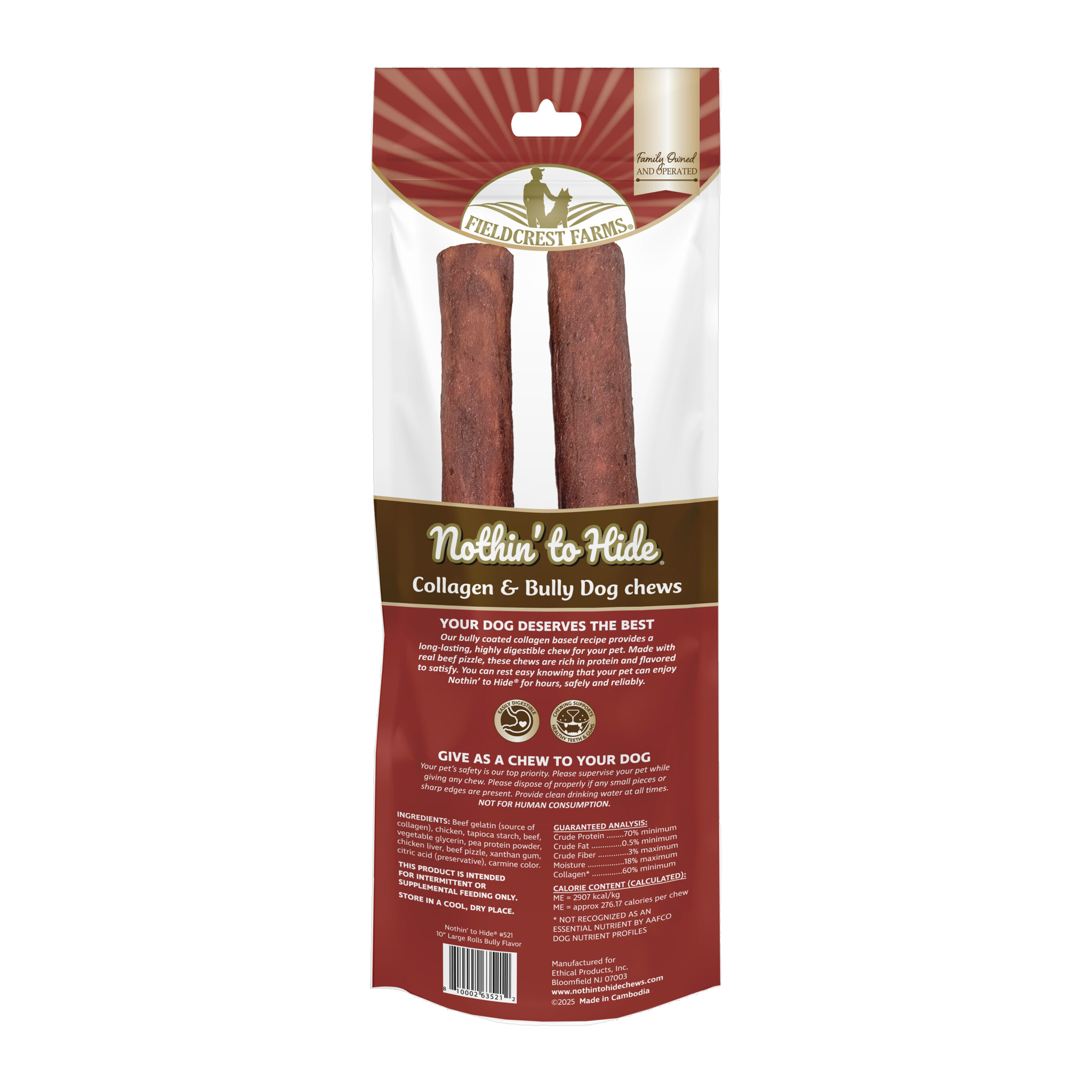 Fieldcrest Farms Nothin' to Hide Large Roll Bully Dog Chew, 10 in 2-Pack product image
