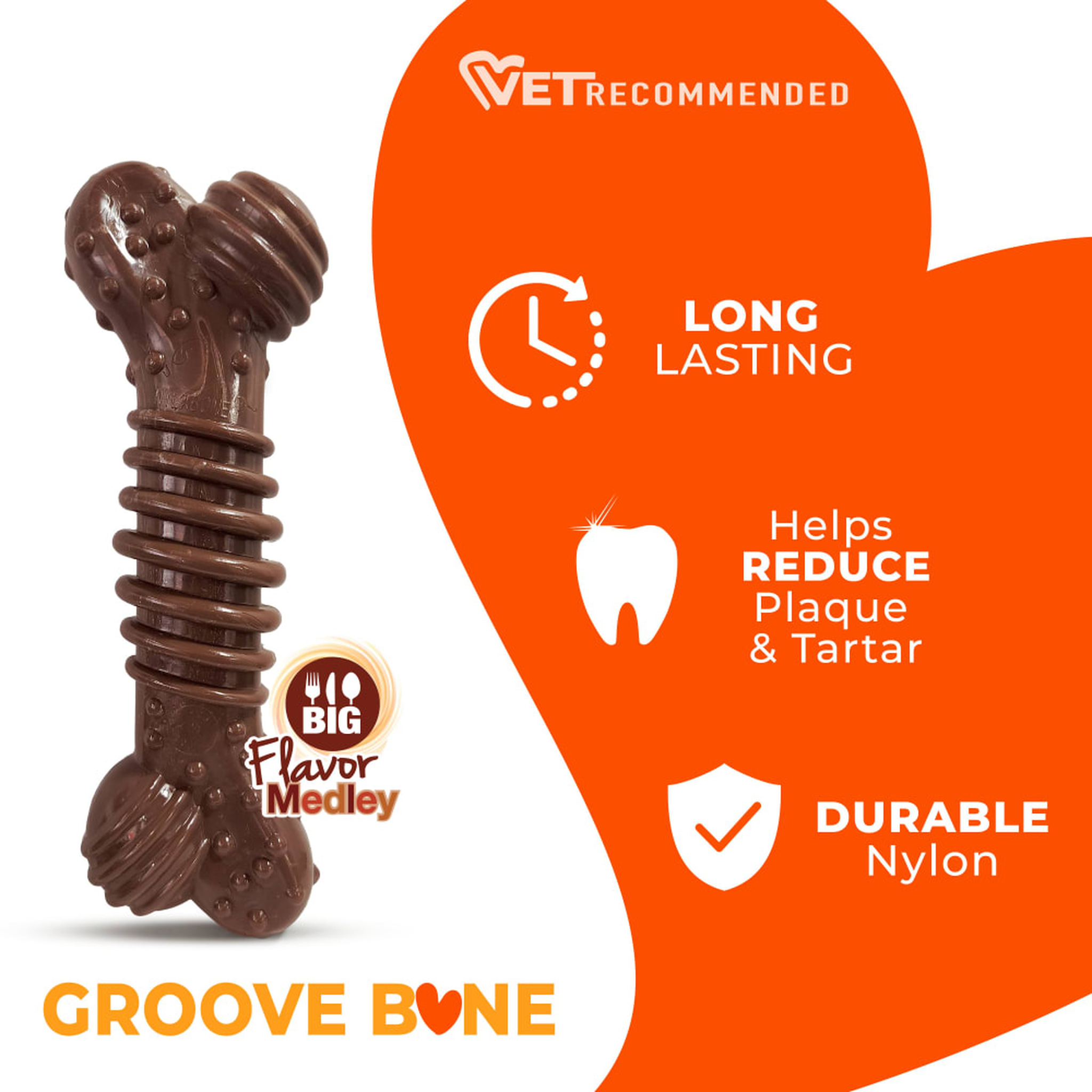 Nylabone Power Chew Groove Bone Flavor Medley X-Large features and benefits