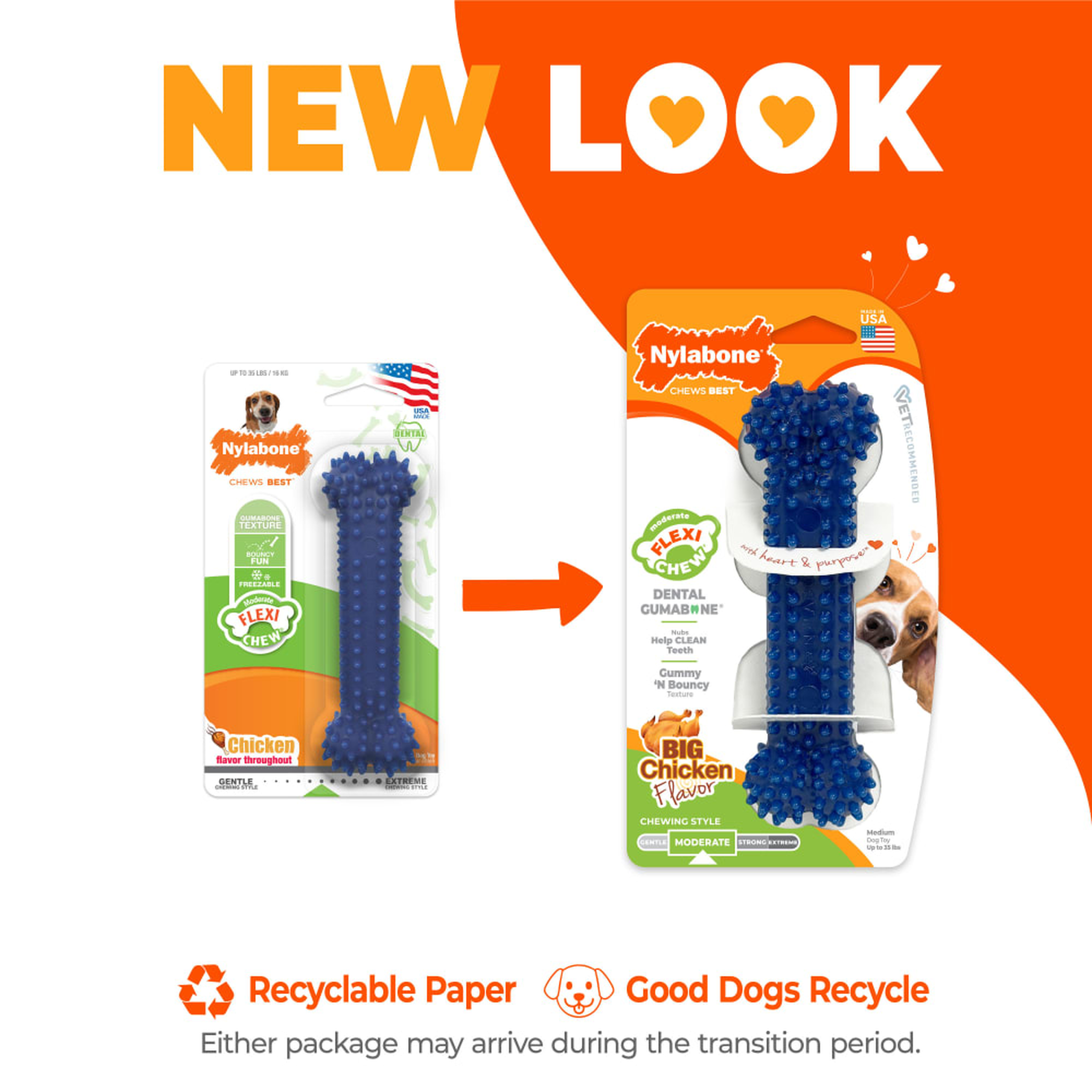Nylabone Flexi Chew Gumabone Textured Dental Bone Chicken Medium new package look