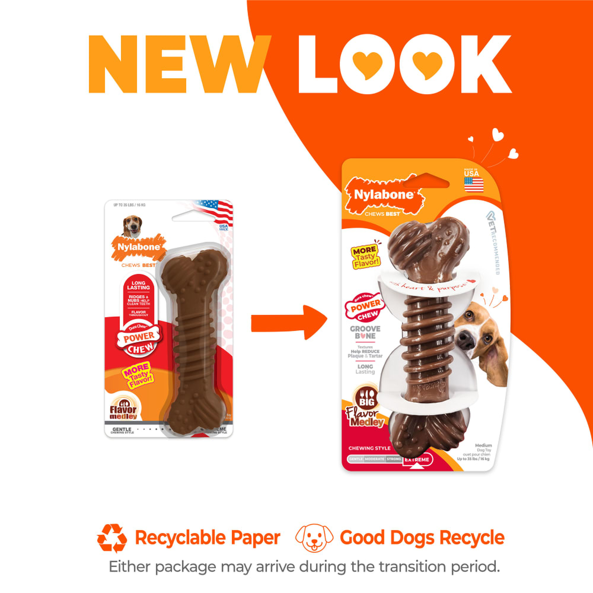 Nylabone Power Chew Groove Bone Flavor Medley Medium new package look