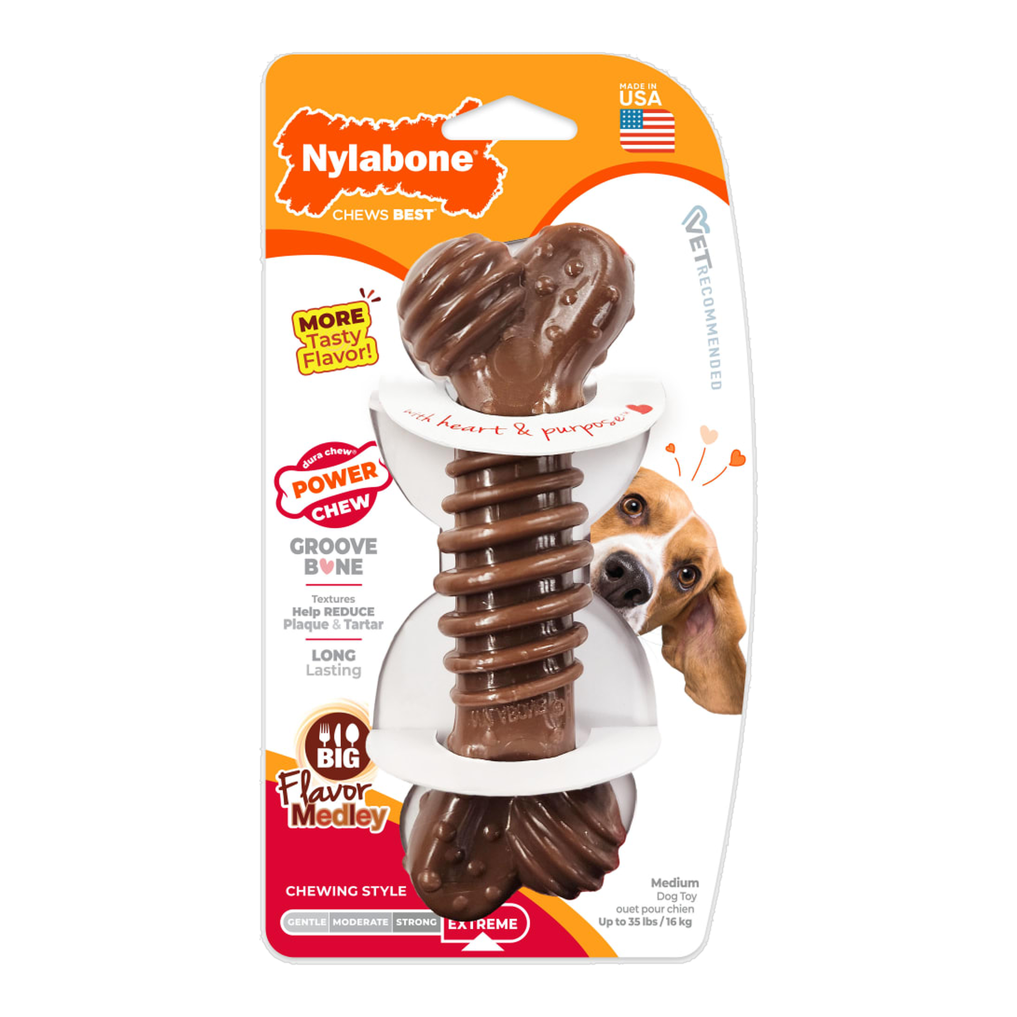 Nylabone Power Chew Groove Bone Flavor Medley Medium in package, front