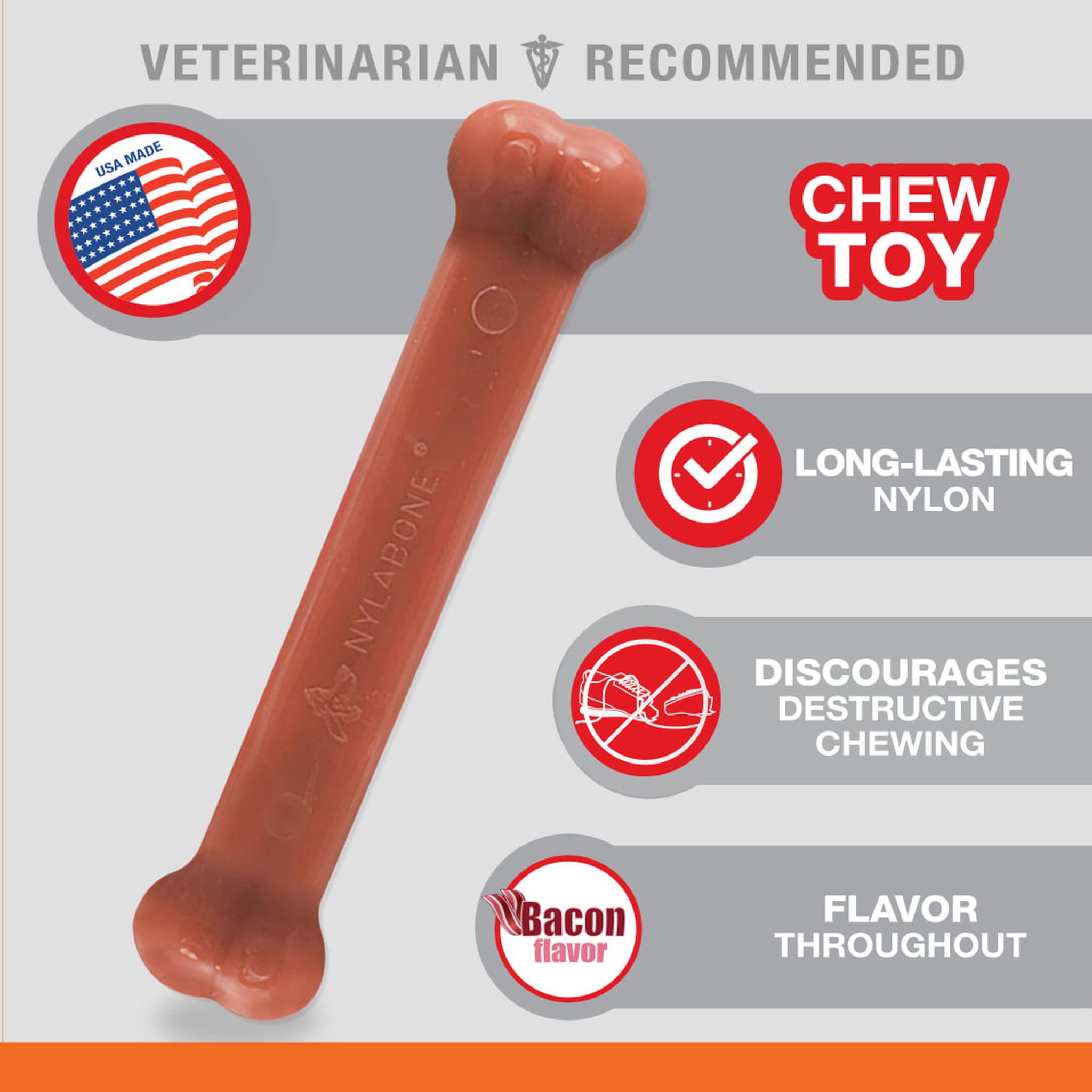 Nylabone Power Chew Original Bone product information (Bacon, Large)