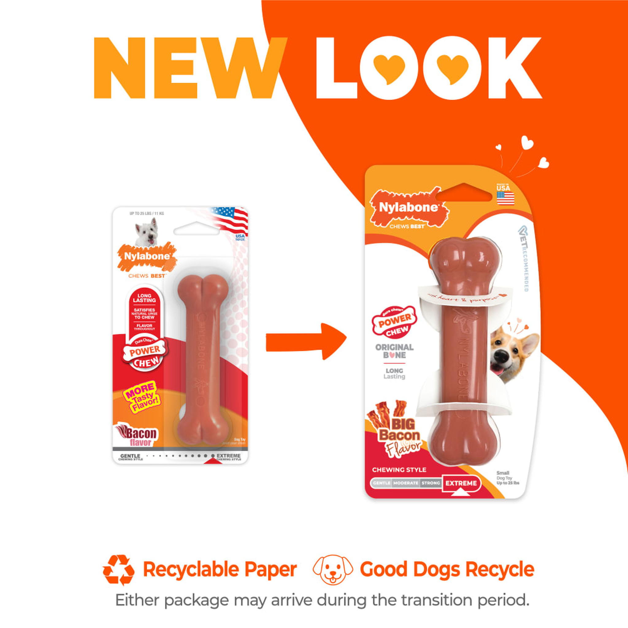 Nylabone Power Chew Original Bone new package look (Bacon, Small)