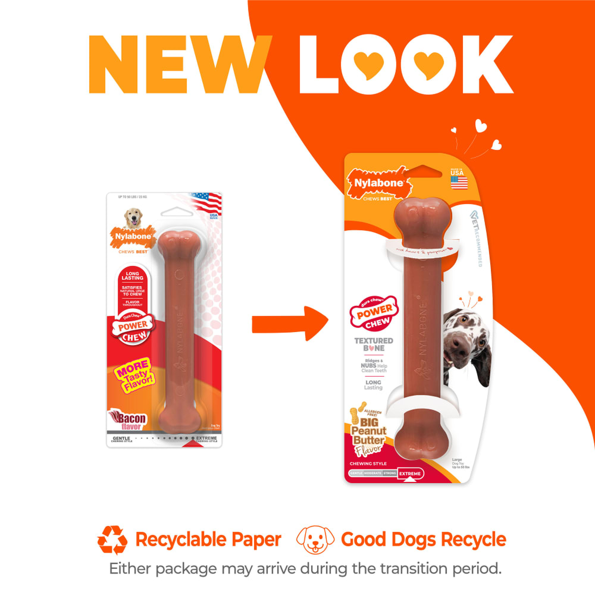 Nylabone Power Chew Original Bone new package look (Bacon, Large)