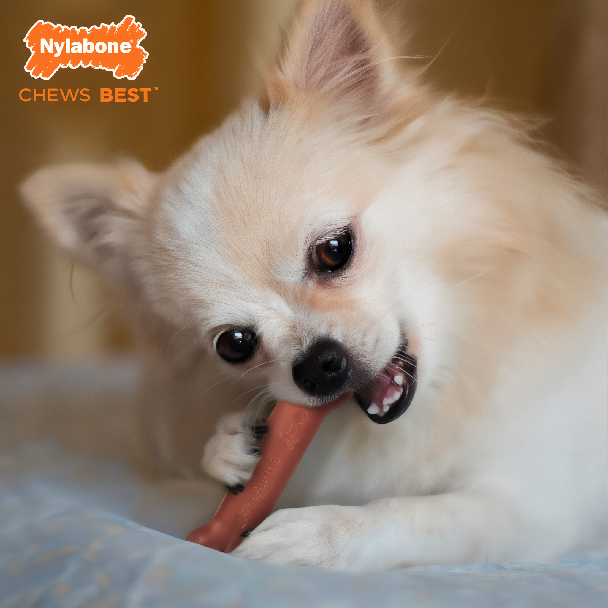 Dog chewing the Nylabone Power Chew Original Bone Bacon X-Small