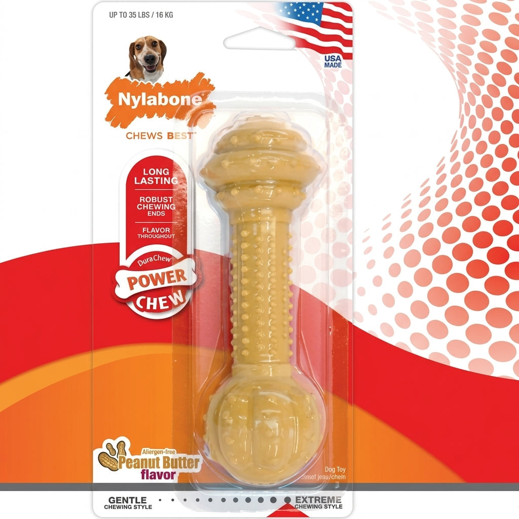 Nylabone Power Chew Barbell Peanut Butter Dog Toy