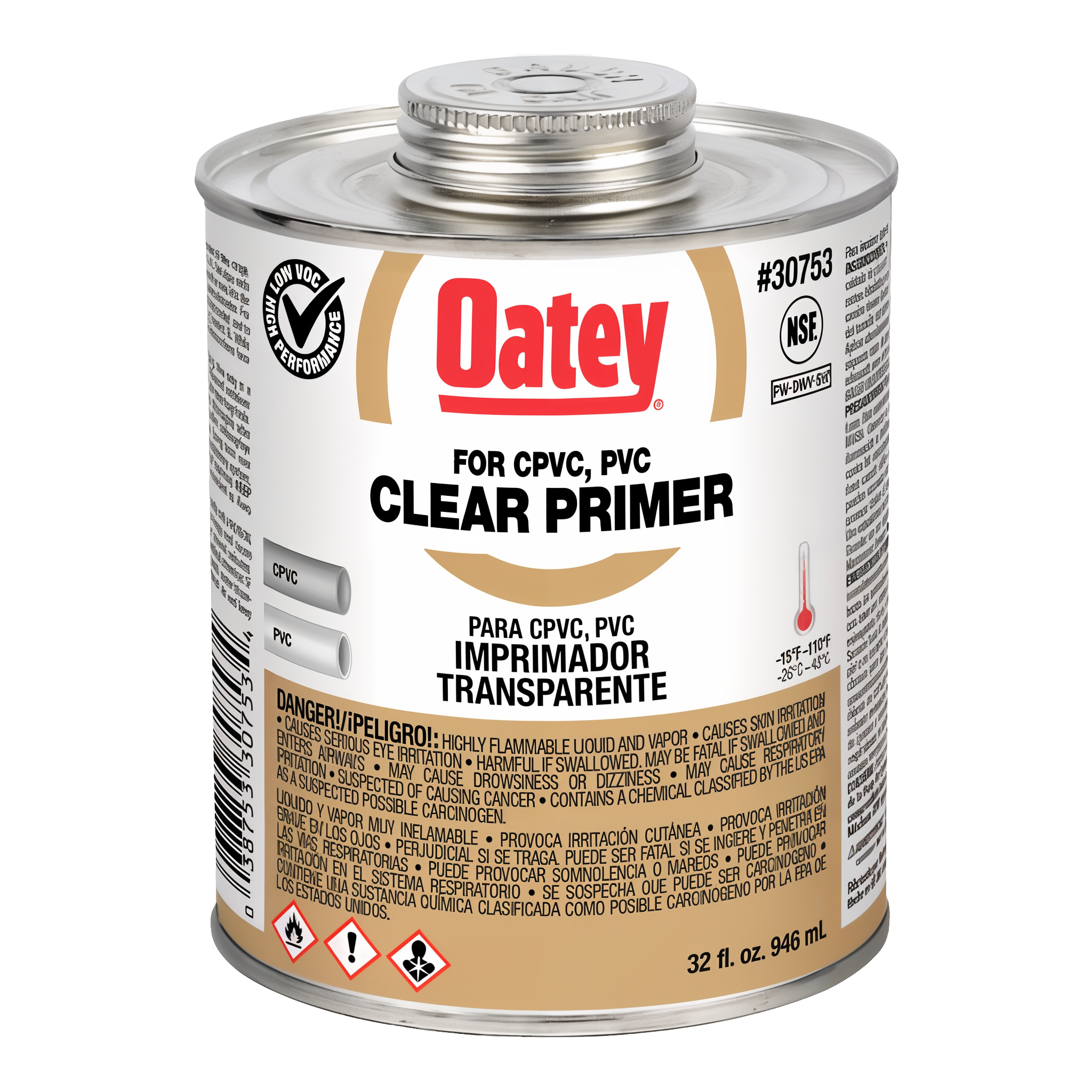 Oatey Clear Primer 32 fl oz can for PVC and CPVC pipe and fittings, NSF Listed #32 FL OZ