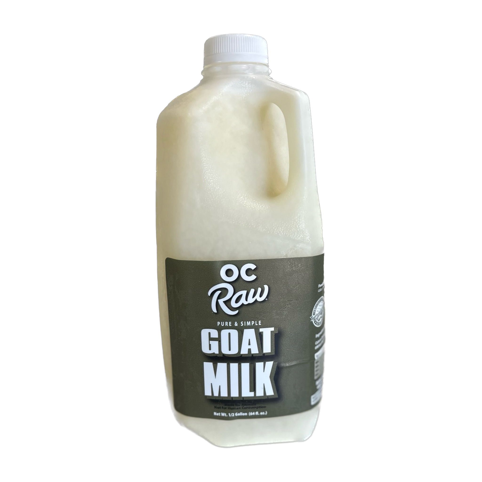 OC Raw Dog Goat Milk 64 fl oz half gallon bottle, raw single-ingredient goat milk supplement for dogs