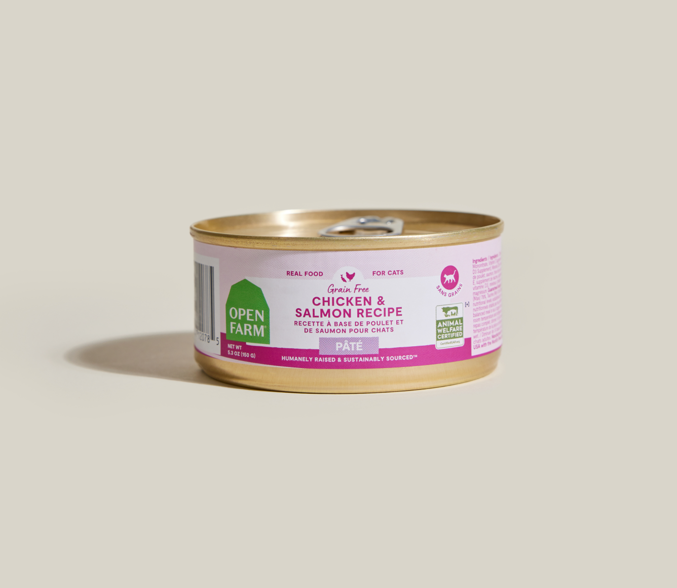 Open Farm grain-free Chicken & Salmon Recipe pâté can for cats