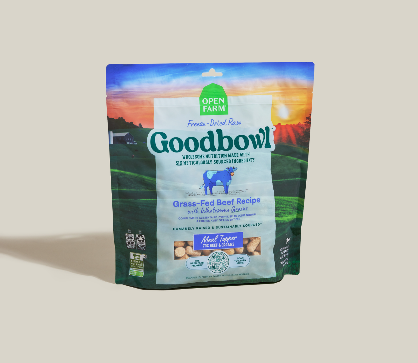 Open Farm Goodbowl Grass-Fed Beef Freeze Dried Raw meal topper bag front