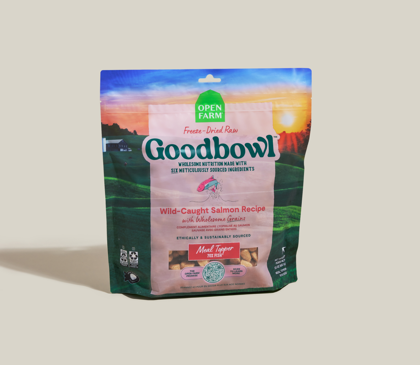 Open Farm Goodbowl Wild-Caught Salmon Freeze Dried Raw meal topper bag front