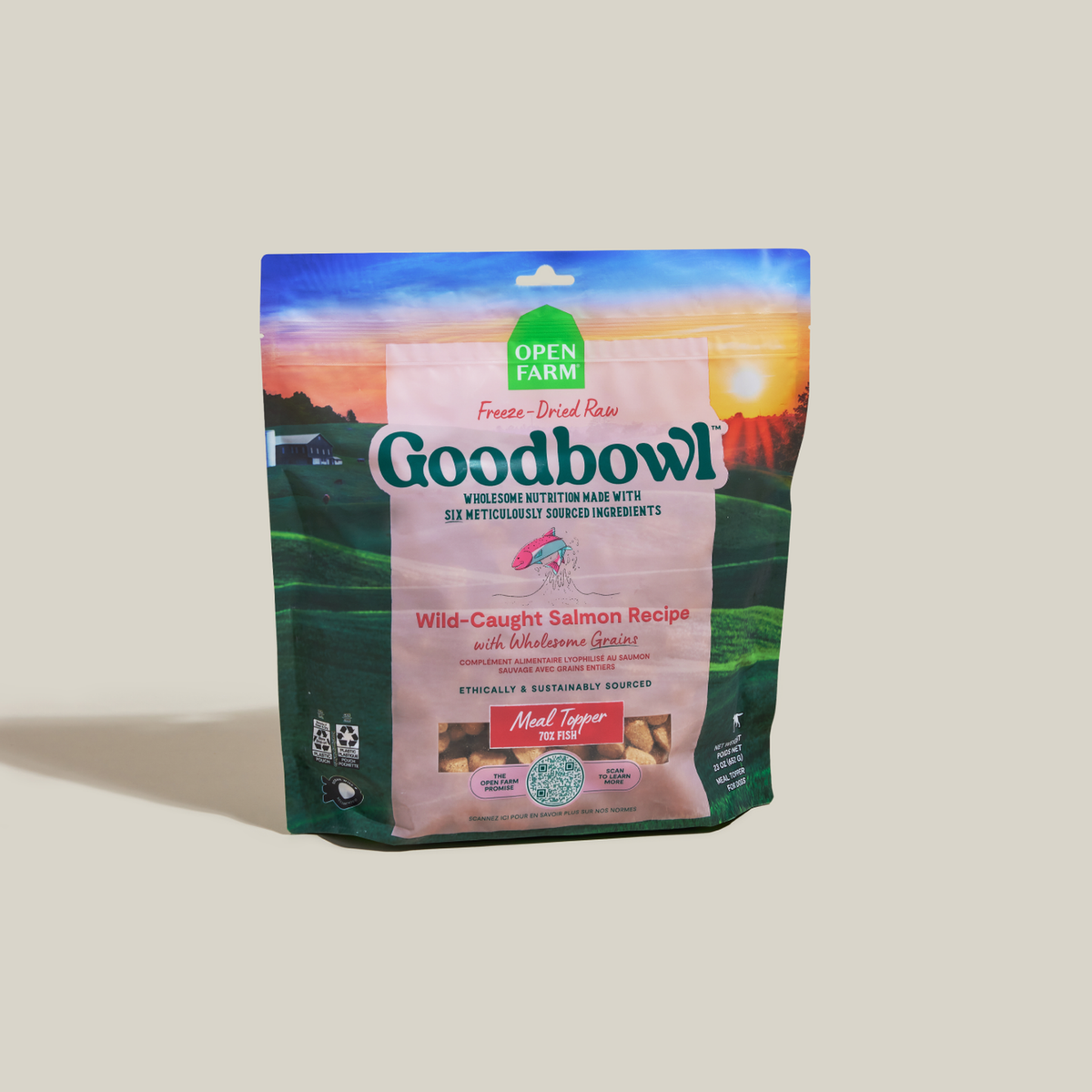 Open Farm Goodbowl Wild-Caught Salmon Freeze Dried Raw Morsels for Dogs -- open farm goodbowl wild-caught salmon freeze dried raw meal topper bag front