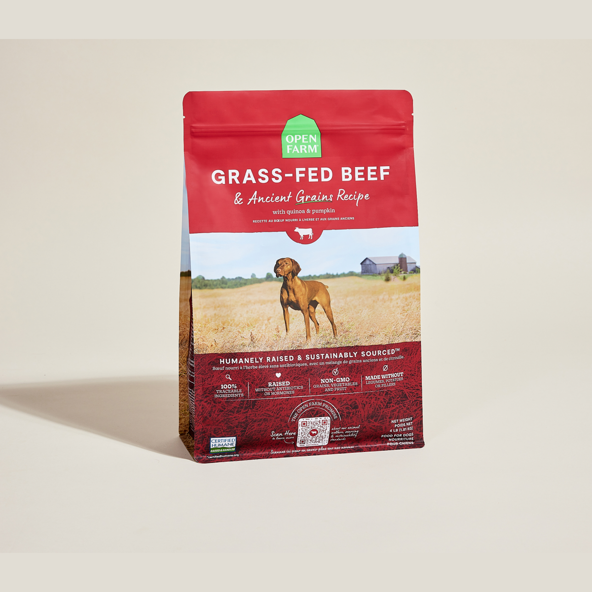Open Farm Grass-Fed Beef & Ancient Grains Dog Kibble -- bag