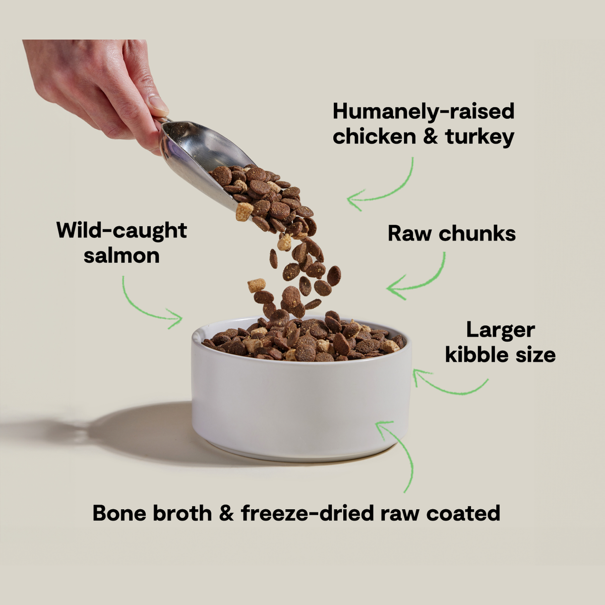 Open Farm RawMix Large Breed Ancient Grains Dog Kibble -- recipe benefits infographic