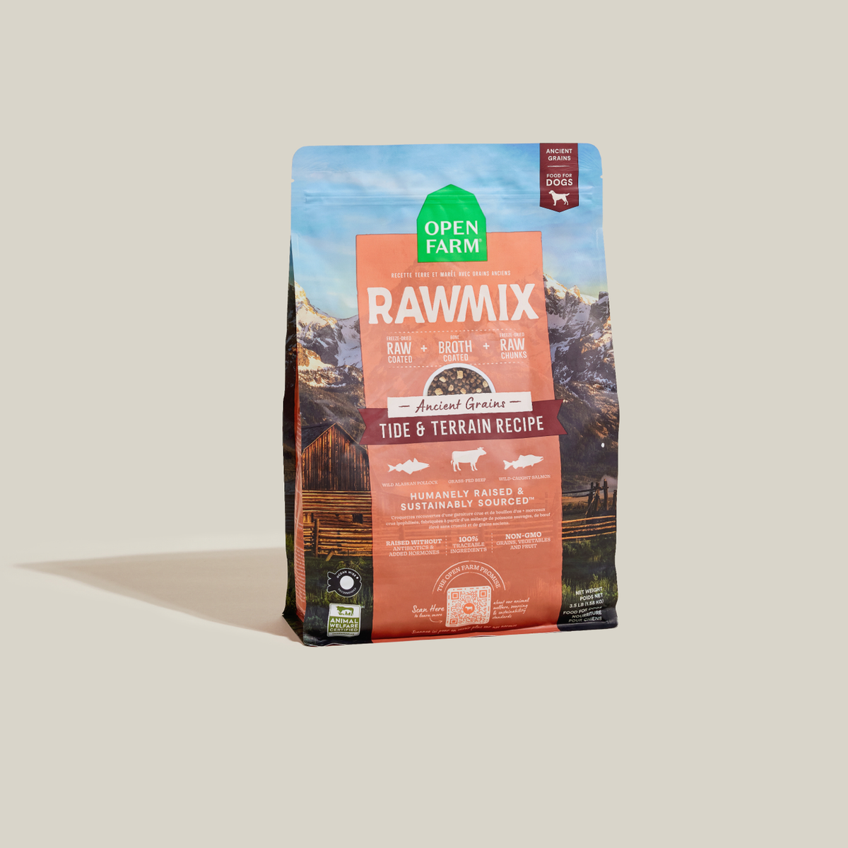 Open Farm RawMix Tide & Terrain Ancient Grains Dog Kibble -- standing bag