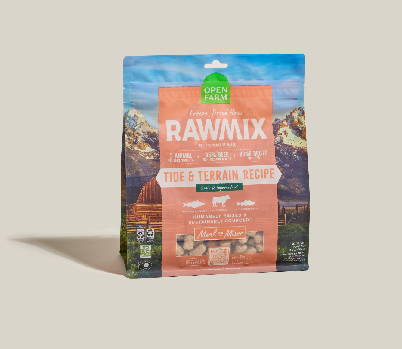 Open Farm RawMix Tide & Terrain Freeze Dried Raw Morsels bag front
