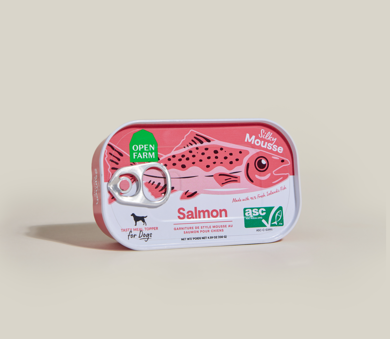 Open Farm Salmon Silky Mousse Topper for Dogs can angled view