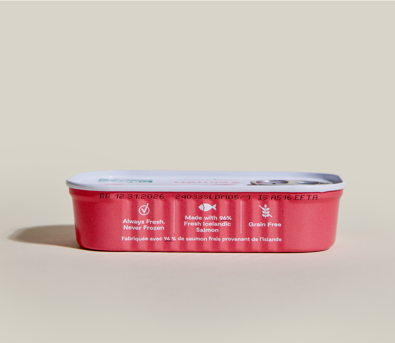 Open Farm Salmon Topper open can showing silky mousse texture