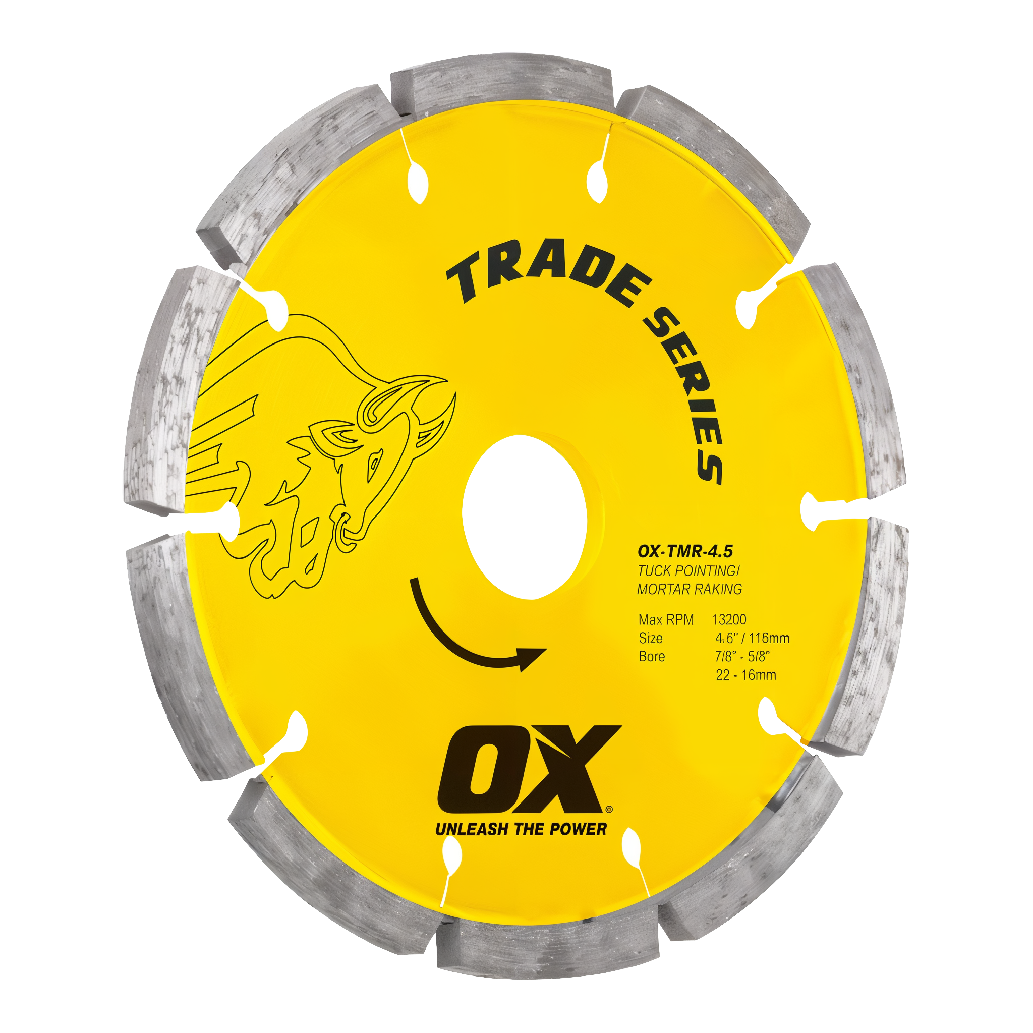 OX Trade 4 inch tuck pointing diamond blade with 1/4 inch kerf for removing failed mortar between brick and block